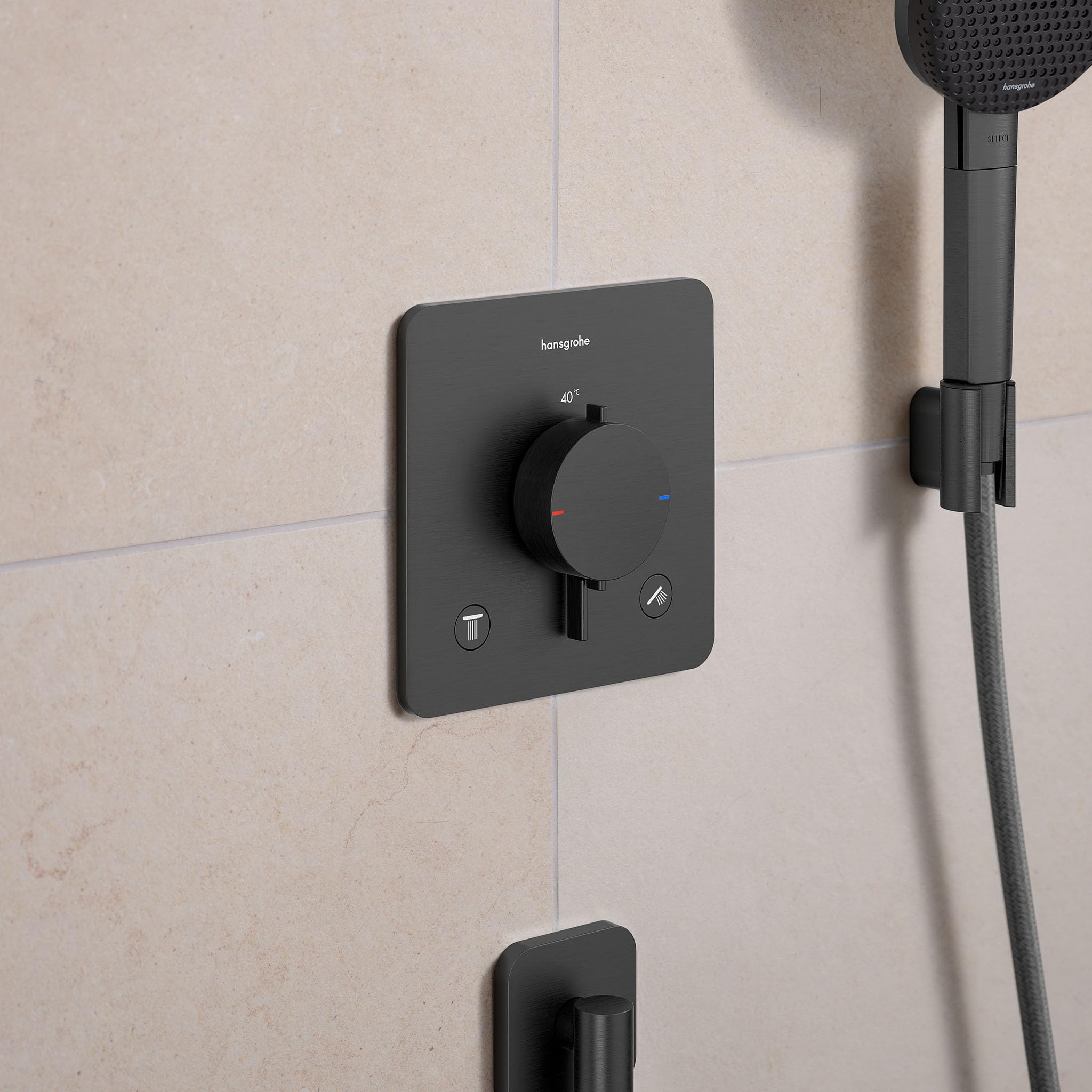 hansgrohe Ecostat Comfort Q - termostat prysznicowy podtynkowy, armatura prysznicowa z blokadą bezpieczeństwa (SafetyStop) w temperaturze 40°C, termostat do prysznica, dla 2 odbiorników, szczotkowany