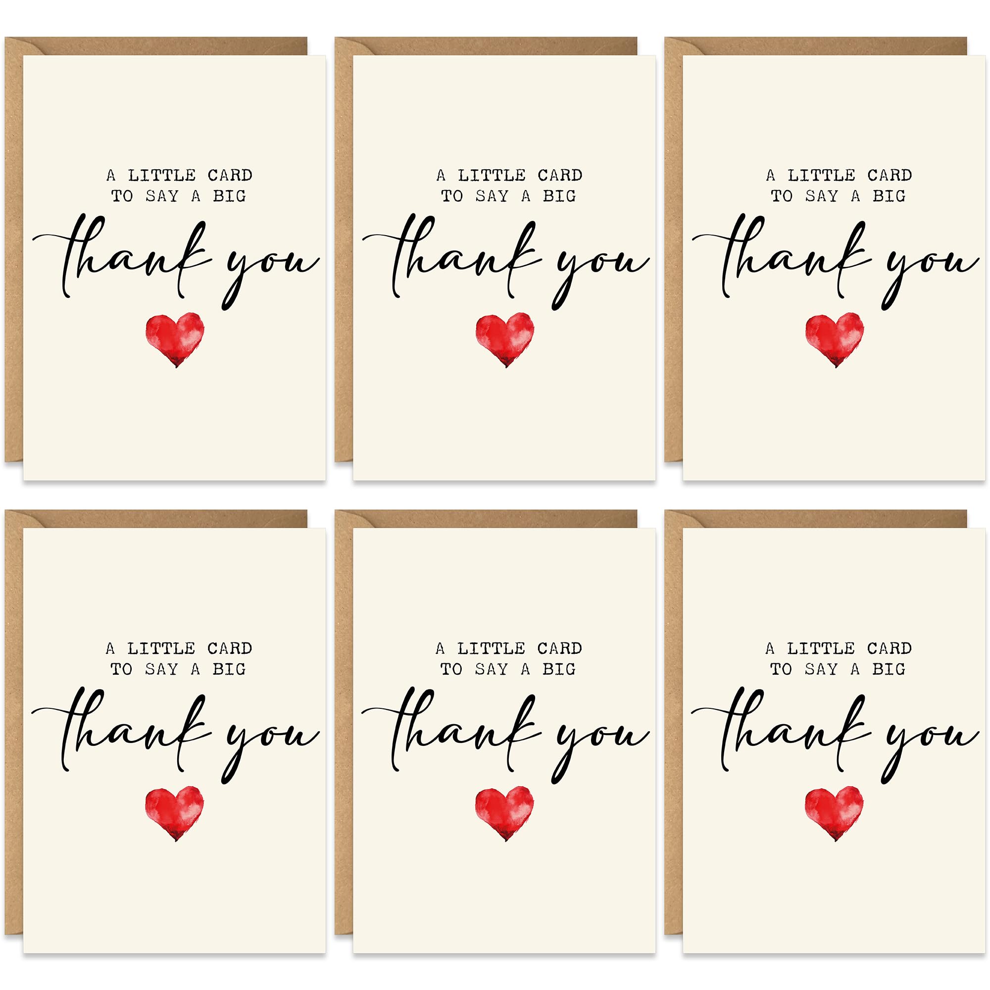 20 Pack Thank You Cards, Multipack Set 'Big Thank You' Heart Design for Friends Family, School Teacher Graduation Wedding Christmas, Eco Friendly, Blank Inside with Premium Envelopes