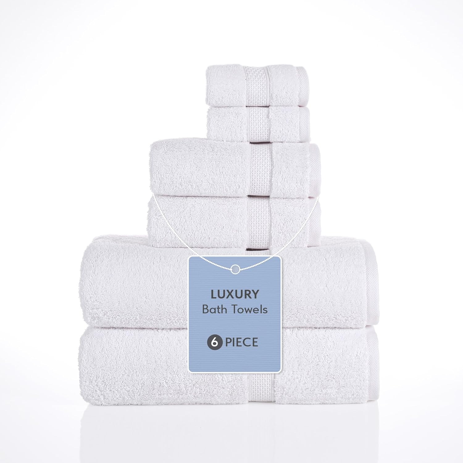Bath Towels 100% Turkish Cotton Towels for Bathroom Set of 6 - Soft & Absorbent Bathroom Towel Set, 2 Bath Towels, 2 Hand Towels, 2 Washcloths, Quick Dry Towels, Premium Bathroom Essentials (White)