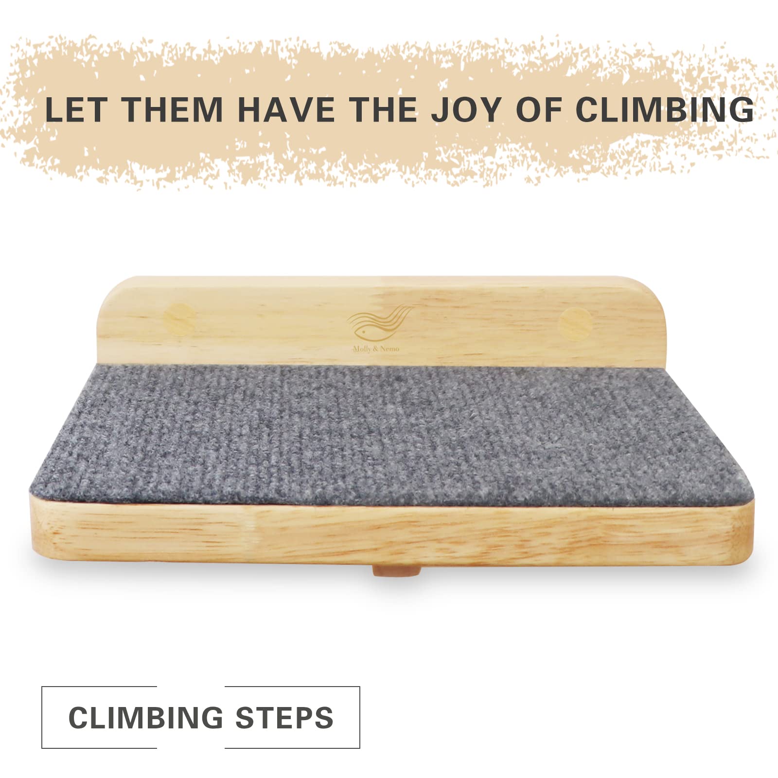 Molly & Nemo Cat Climbing Shelf, Wall Mounted Wooden Cat Stairway with Felt for Playing 3
