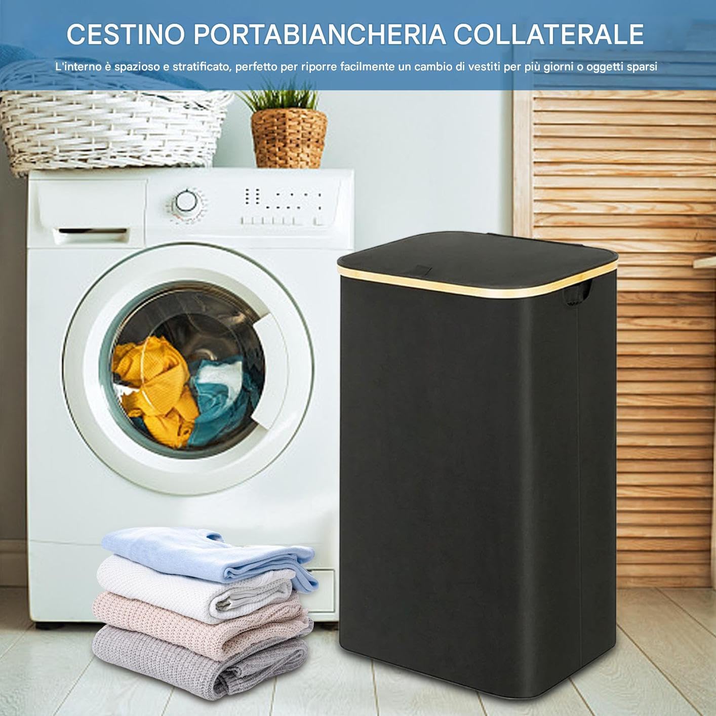 Cestino Portabucato per la Biancheria Cesto per il Bucato con | Grande Cesto per la Lavanderia Capiente per Bagno, Dormitorio, Camera dei Bambini, Angolo, Appartamento, Stanza