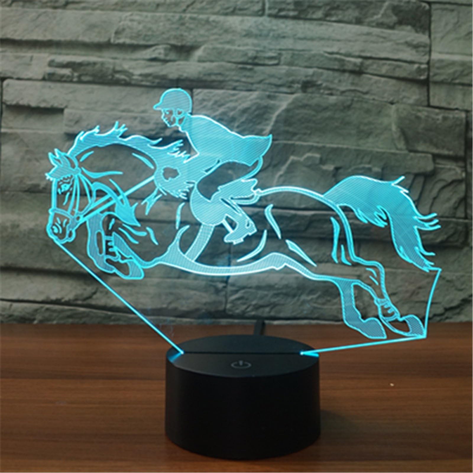 FLRXHK Horseback Riding 3D Illusion Night Light Touch Table Desk Lamp with Remote Control 16 Colors Optical USB LED Night Light for Kids Gift Room Decoration