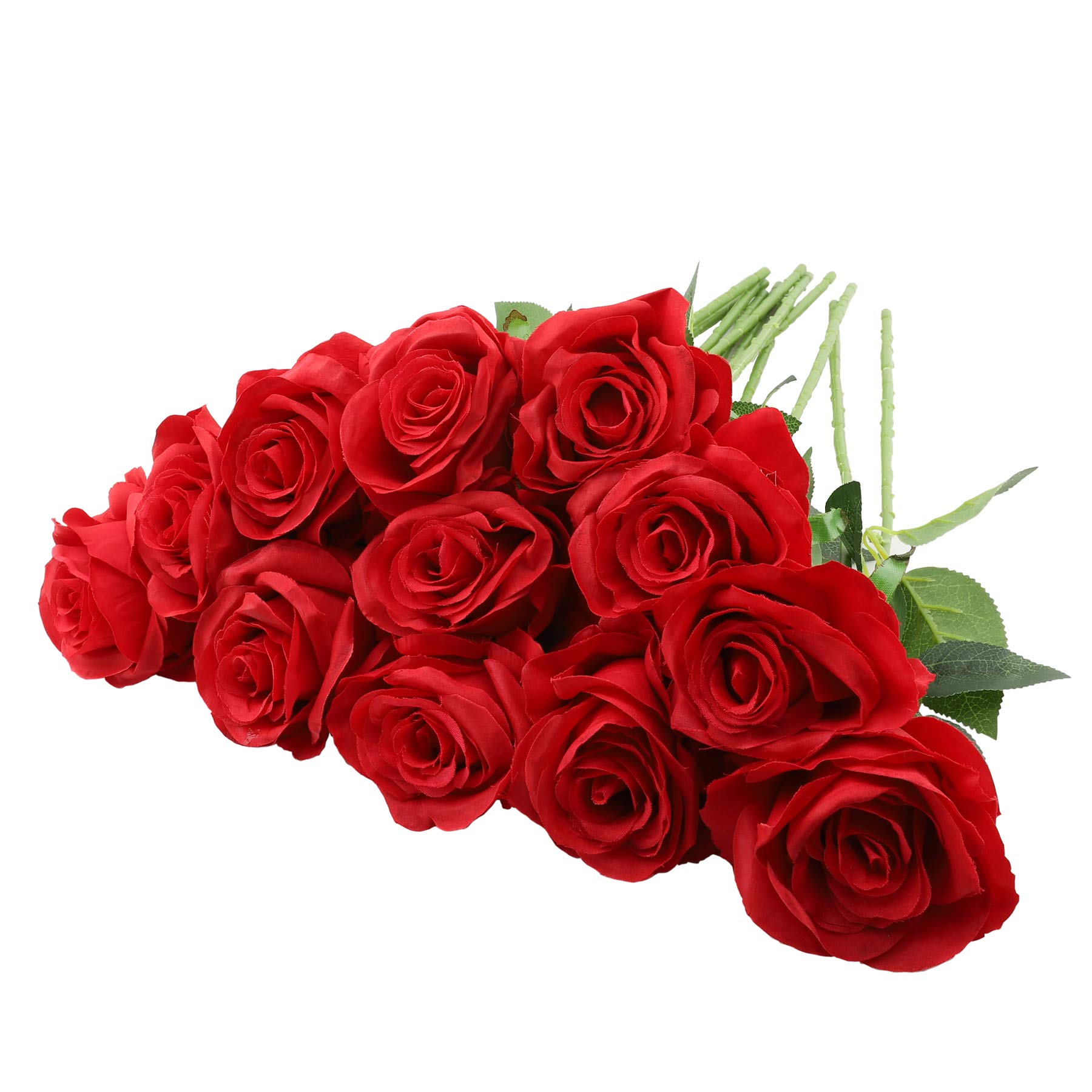 Rui Fiori 12 Pcs Artificial Roses, 19.7inches Single Long Stem Silk Flowers Realistic Rose Bouquet for Home Wedding Party Office Decoration， Centerpieces, Red