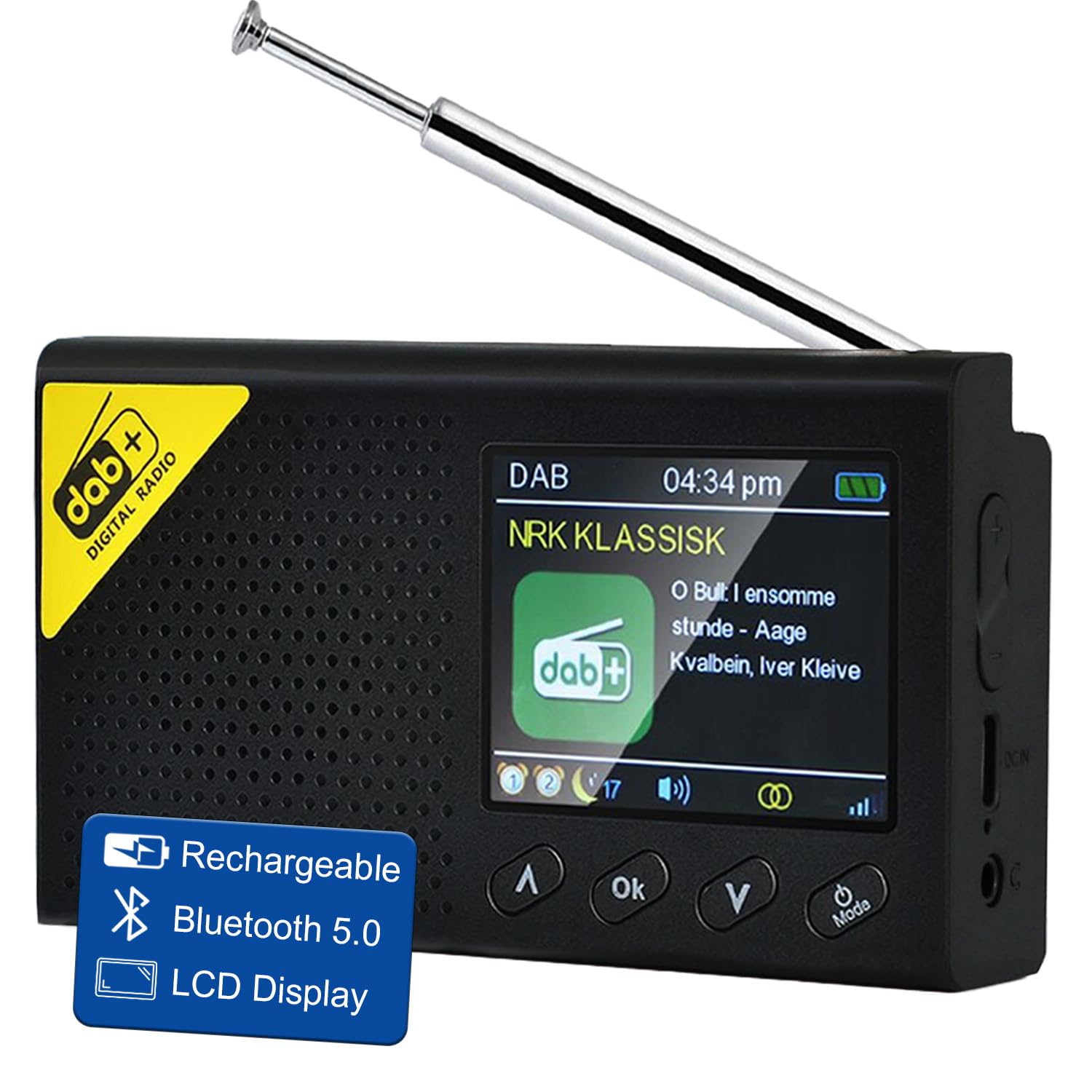 Radio Dab, Portatile Radio con Bluetooth, Dab Plus Radios Pequeña Recargable,Reloj de Alarma Dual, Temporizador de Apagado, 40 Estaciones Preestablecidas, Pantalla Grande a Color de 2,4"