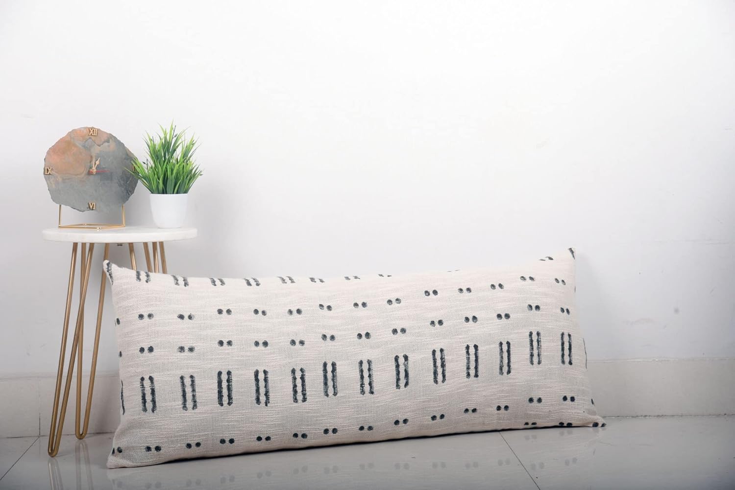 Trade Star 100% Cotton Pillow Cover Mudcloth Rustic Luxurious Lumbar Back Rest Cover for Bedding Large Modern Handwoven Cushion Case for Farmhouse Decor (Ivory Blossom 14X36 INCHES)