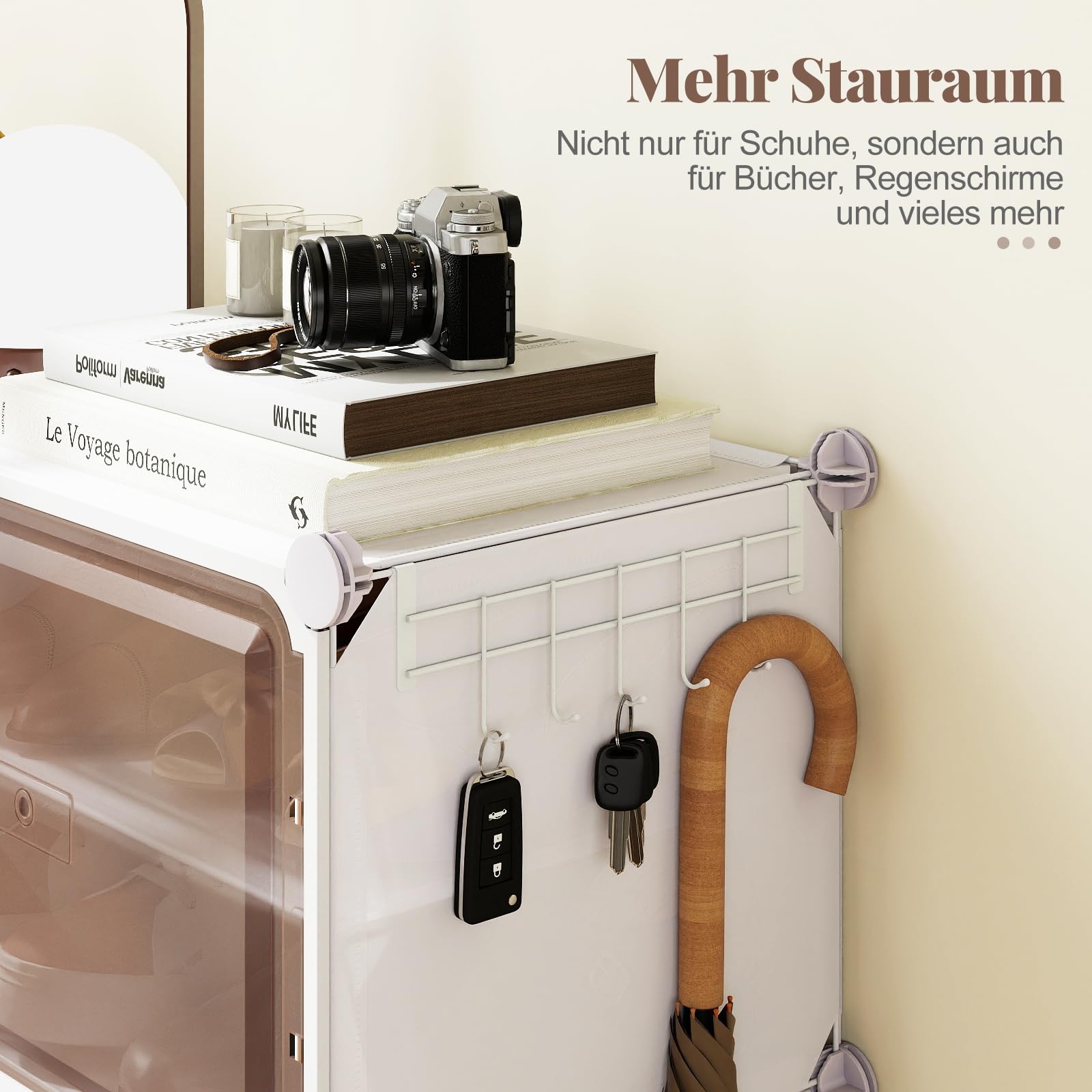 COSTWAY Schuhregal mit 8/10 Fächern, Schuhschrank Kunststoff inkl. herausnehmbaren Regalen, stapelbare Schuhboxen, transparente Schuhorganizer für 32-40 Paar Schuhe (10 Fächern)