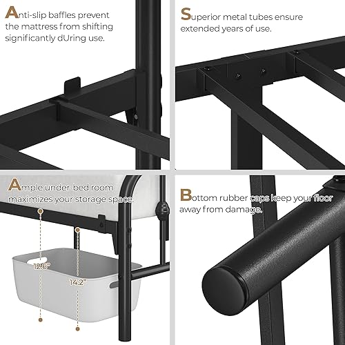 Miniatura 4 de Yaheetech Base de cama tamaño matrimonial, cama de plataforma de metal con cabecera y estribo de hierro forjado de estilo victoriano, fácil montaje,