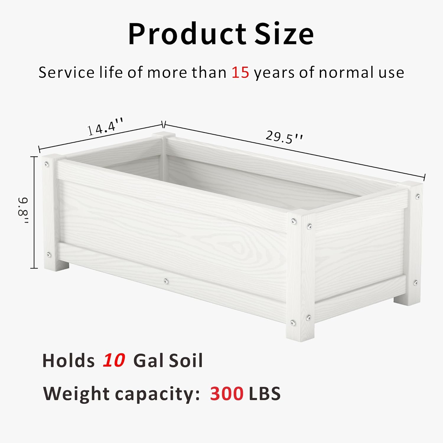 HDPE Raised Planter Box Outdoor,Rot-Resistant and Non-Cracking,Small Raised Beds for Gardening 29.5 * 14.4 * 9.8 in for Yard,Lawn,Outdoor Planter Boxes Rectangle with Drainage Holes White
