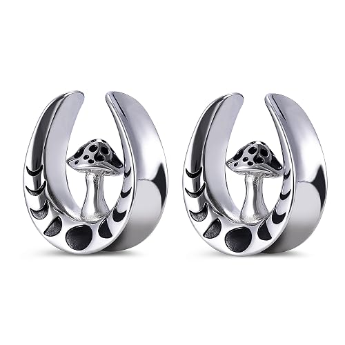 ERKUOO 2PCS Mushroom Saddle Ear Gauges Plugs Surgical Steel Ear Tunnels Expander Stretchers Earrings Piercing Body Jewelry 0g-1"(8mm-25mm) - 1"=25mm - #1 Silver