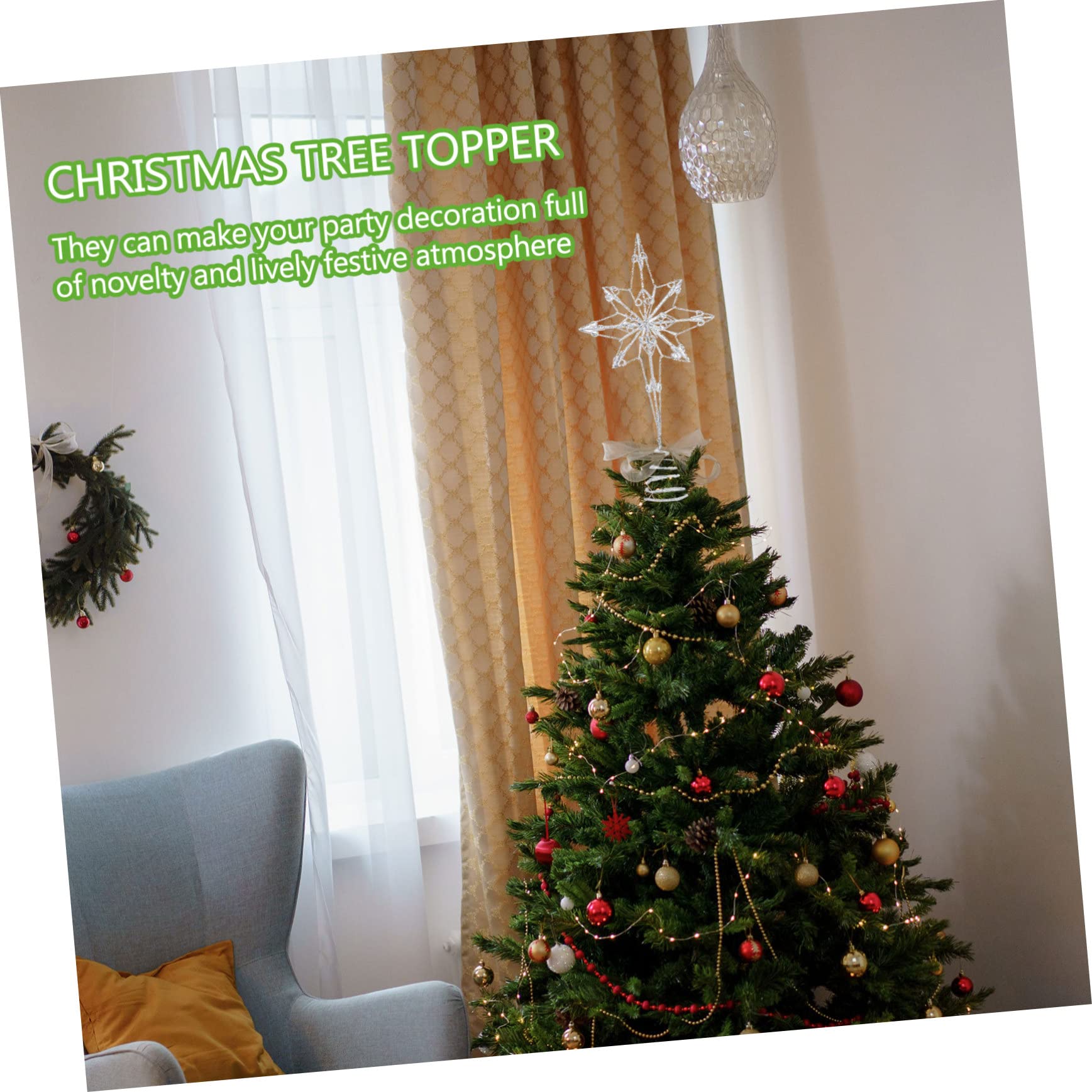 MAGICLULU 2 Pièces Accessoires De Décoration De Noël Étoile De Sapin De Décorations d'arbre en Métal Étoile Scintillante d'arbre Étoile d'arbre Étoile À 8 Points