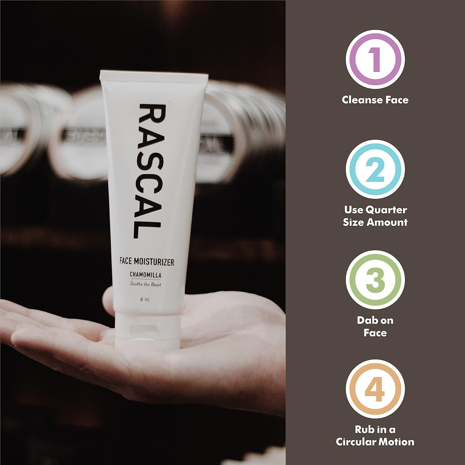 Racal Men's Face Moisturizer - Nourishing and Hydrating Facial Moisturizer for Men, Chamomile Flower Extract & Soybean Oil, Natural Sandalwood Scent, Paraben-Free, Cruelty-Free - 4 Oz