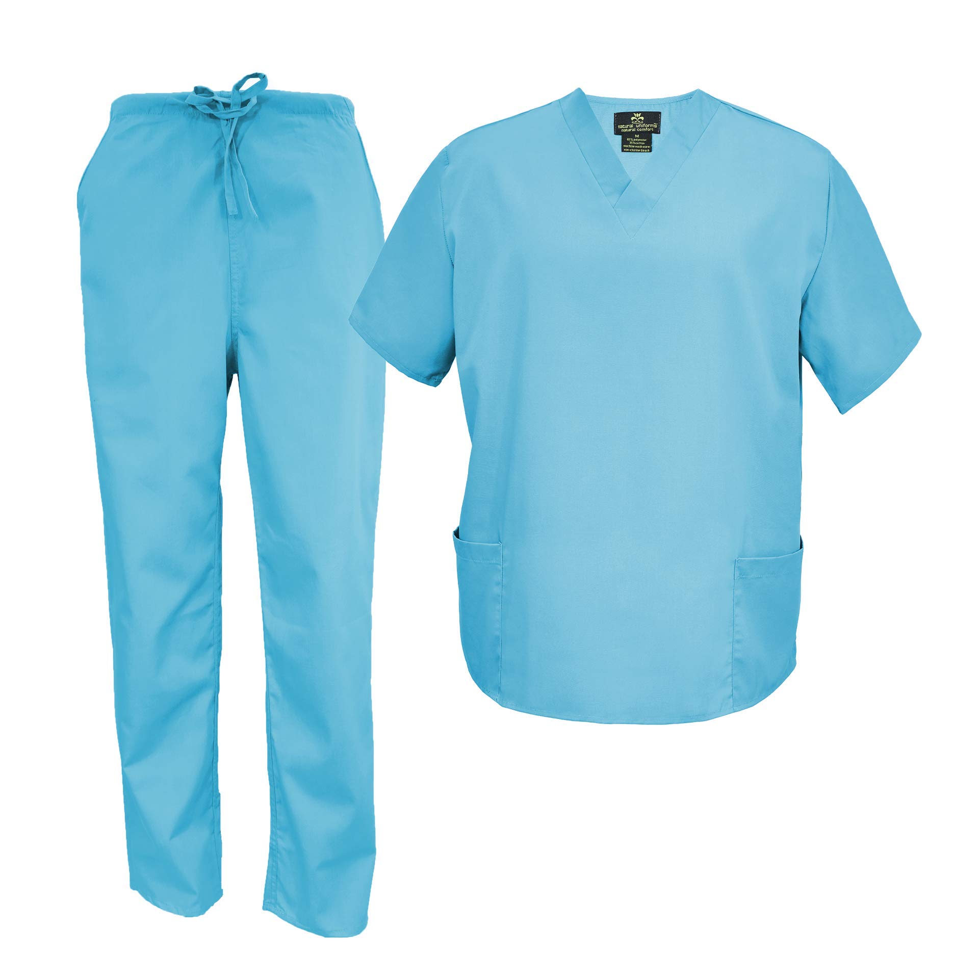 M&M Scrubs Men's Scrub Set Medical Scrub Tops and Pants (X-Small, Water Blue)