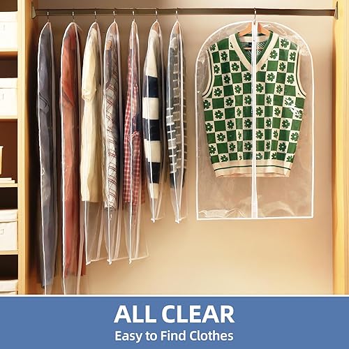 Miniatura 3 de Bolsas transparentes de 40 pulgadas para colgar ropa, paquete de 12 bolsas de traje para almacenamiento en el armario, bolsas de plástico
