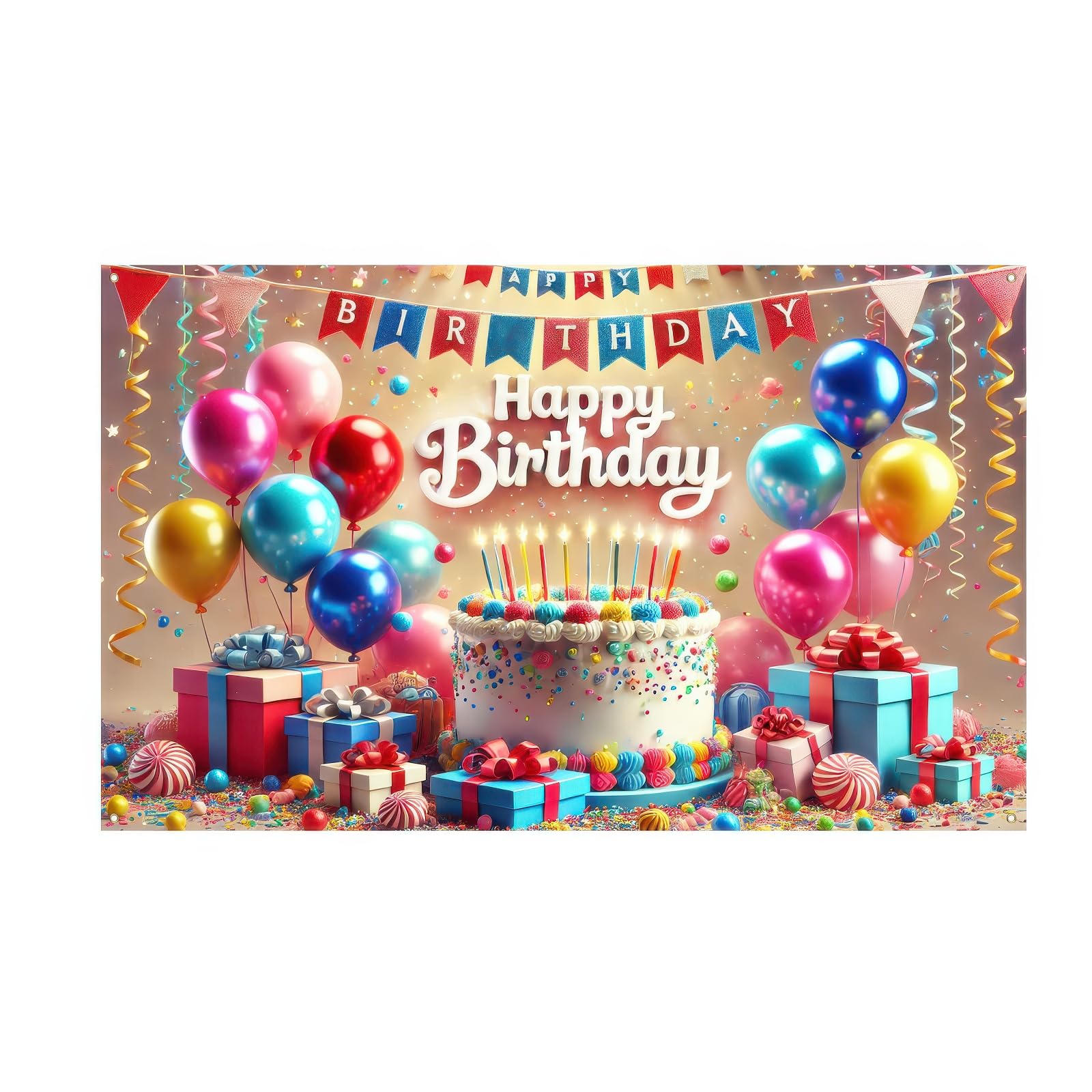 BlissYard Happy Birthday Party Decorations Backdrop Banner Colorful Balloons Cake Happy Birthday Photography Background Backdrop Birthday Party