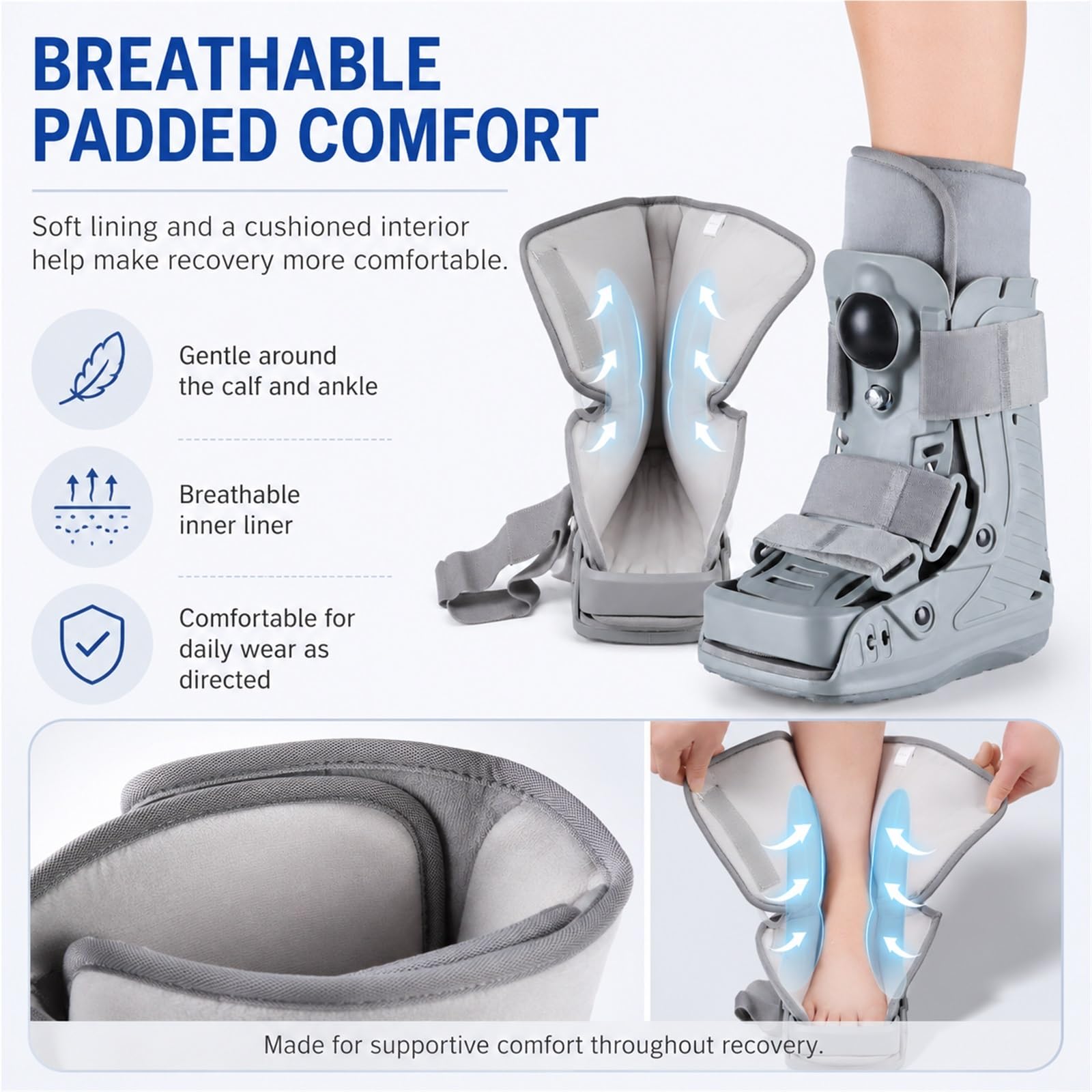 Bota Ortopédica Walker Corta con Aire para Fractura de Tobillo y Esguince, Soporte de Inmovilización para Pie Roto y Lesiones de Tendón, para Hombre y Mujer(S)