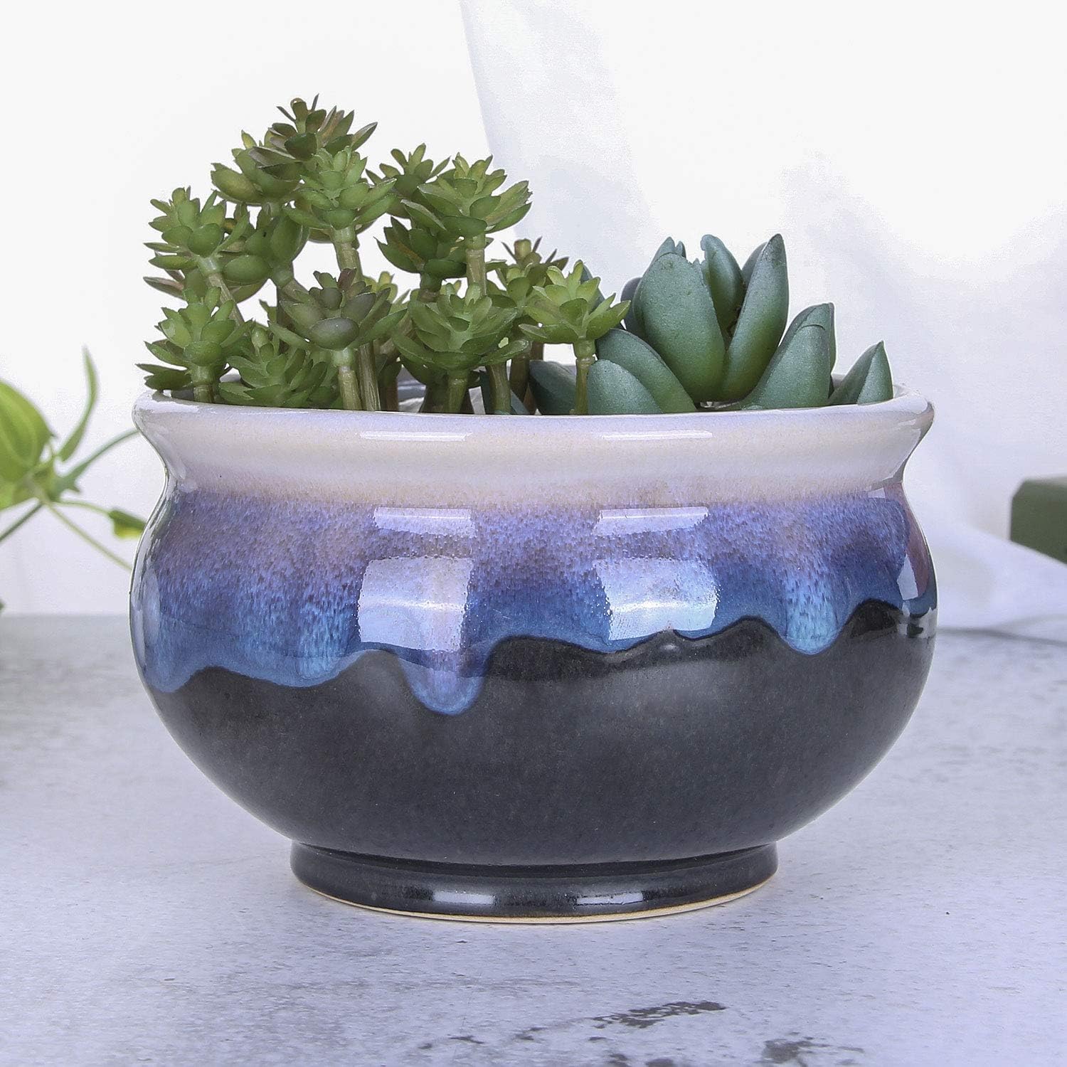VanEnjoy Large Ceramic Succulent Pot, Multicolor Colorful Flowing Glazed, Indoor Home Décor Cactus Flower Bonsai Pot Planter Container, Candle Holder Ring Bowl : Patio, Lawn & Garden