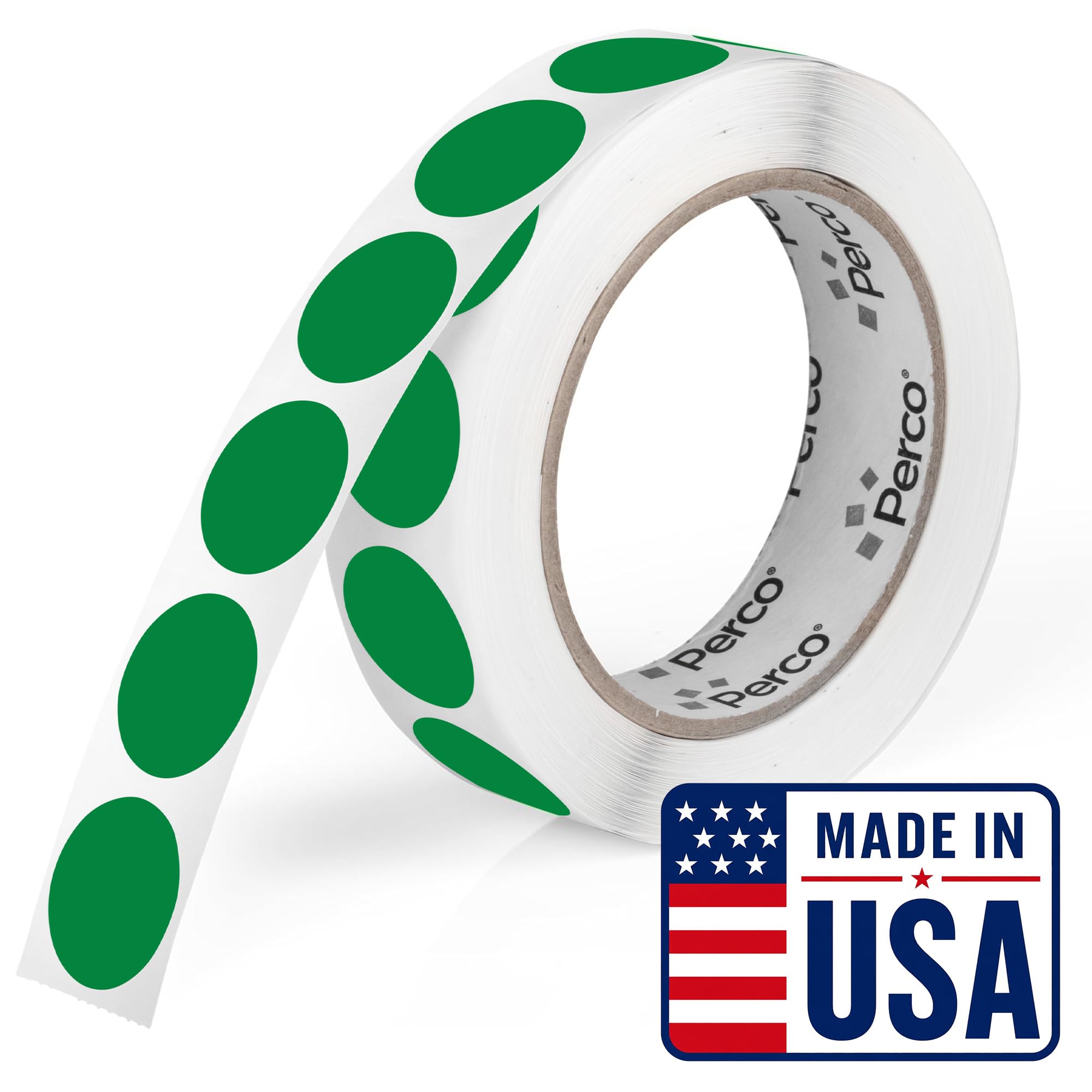 Perco Green Round Circle Dot Sticker 1-Inch Labels with Perforation for Easy Tear-Off, 1,000 Stickers per Roll - Shelf Labels, Inventory Grouping &amp; Product Classification, Strong Adhesive—Made in USA