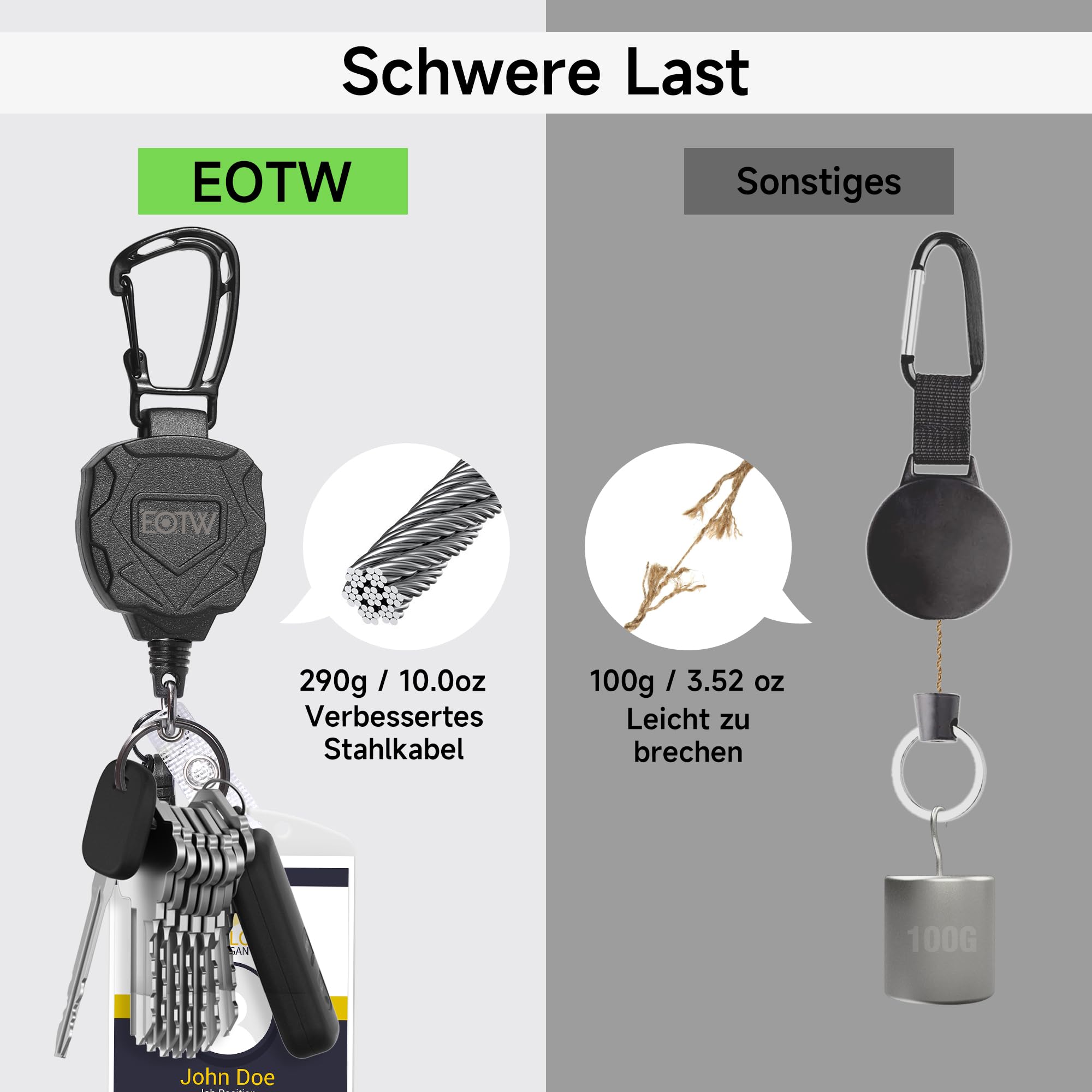 Portachiavi Retrattile 2 Pezzi - Con Cavo In Acciaio Da 60 Cm Per Chiavi, Badge E Carte - Foto 2