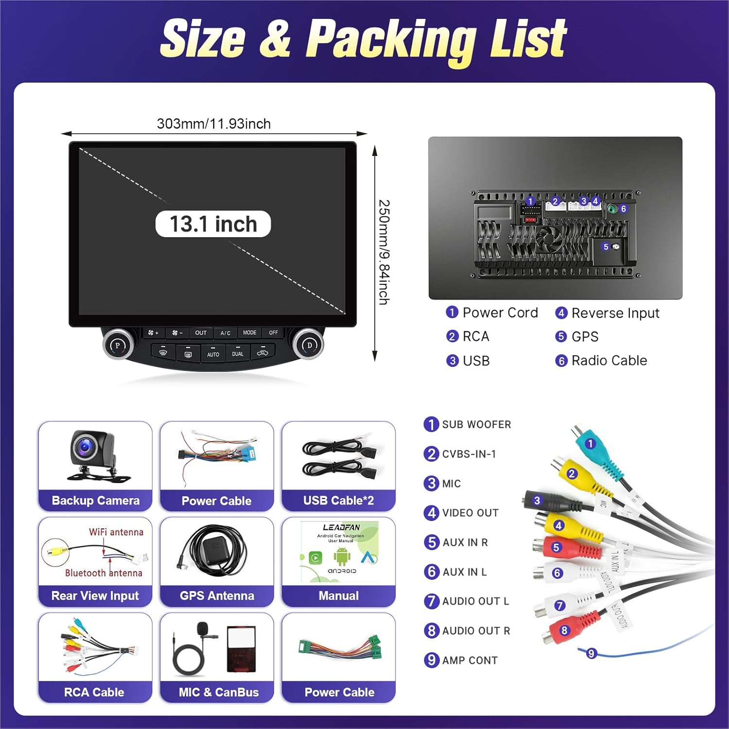 4G+64G Car Radio for Honda Accord 7th 2003-2007 Stereo with Wireless Carplay Android Auto, 13.1'' Touchscreen for Honda Accord 7th Android 13 GPS Navigation Bluetooth WiFi SWC Rear Camera Split Screen