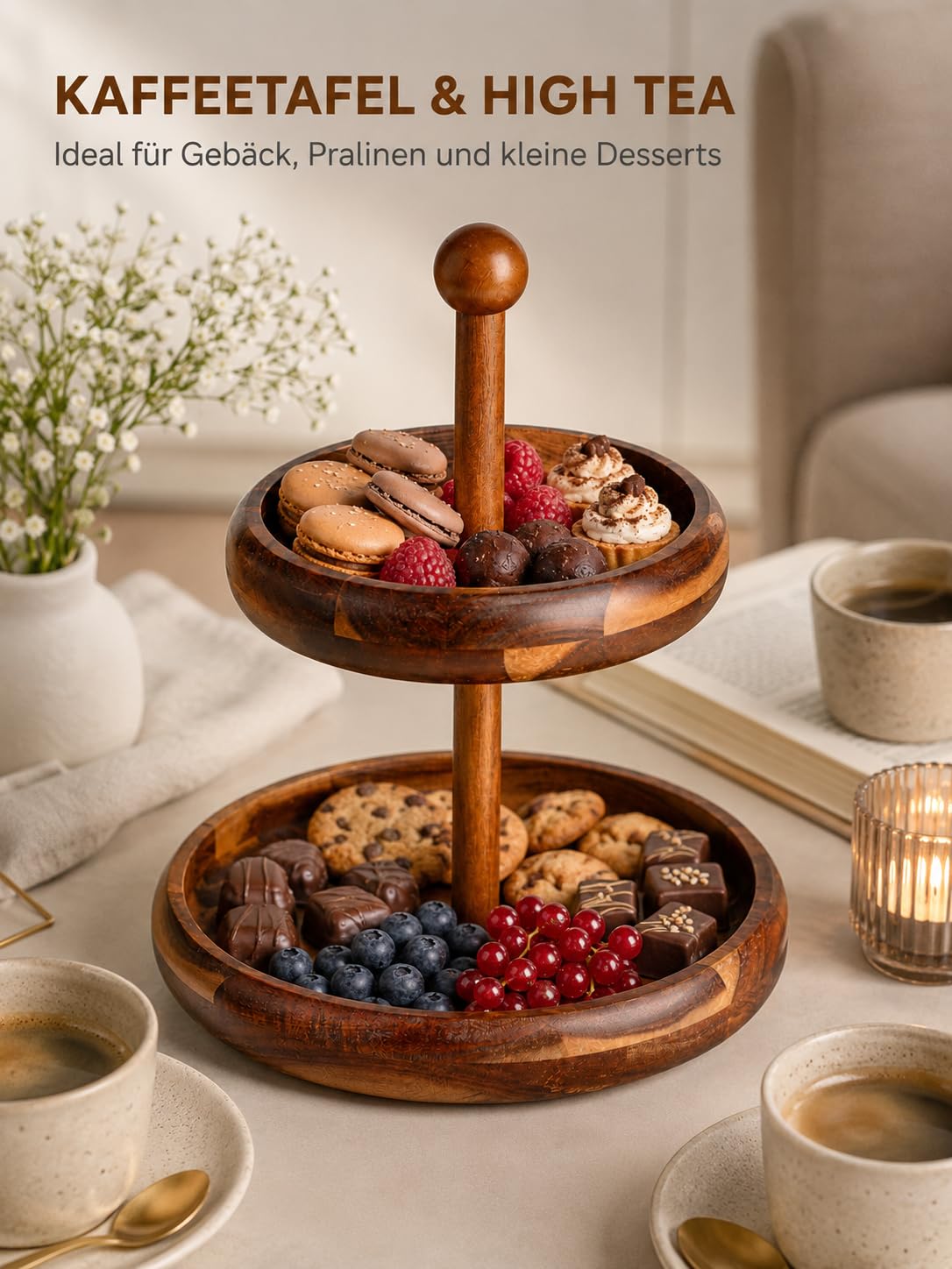 BRICARD Holz-Etagere 2-stöckig aus Akazienholz – Servierständer, Ø 25/30 cm