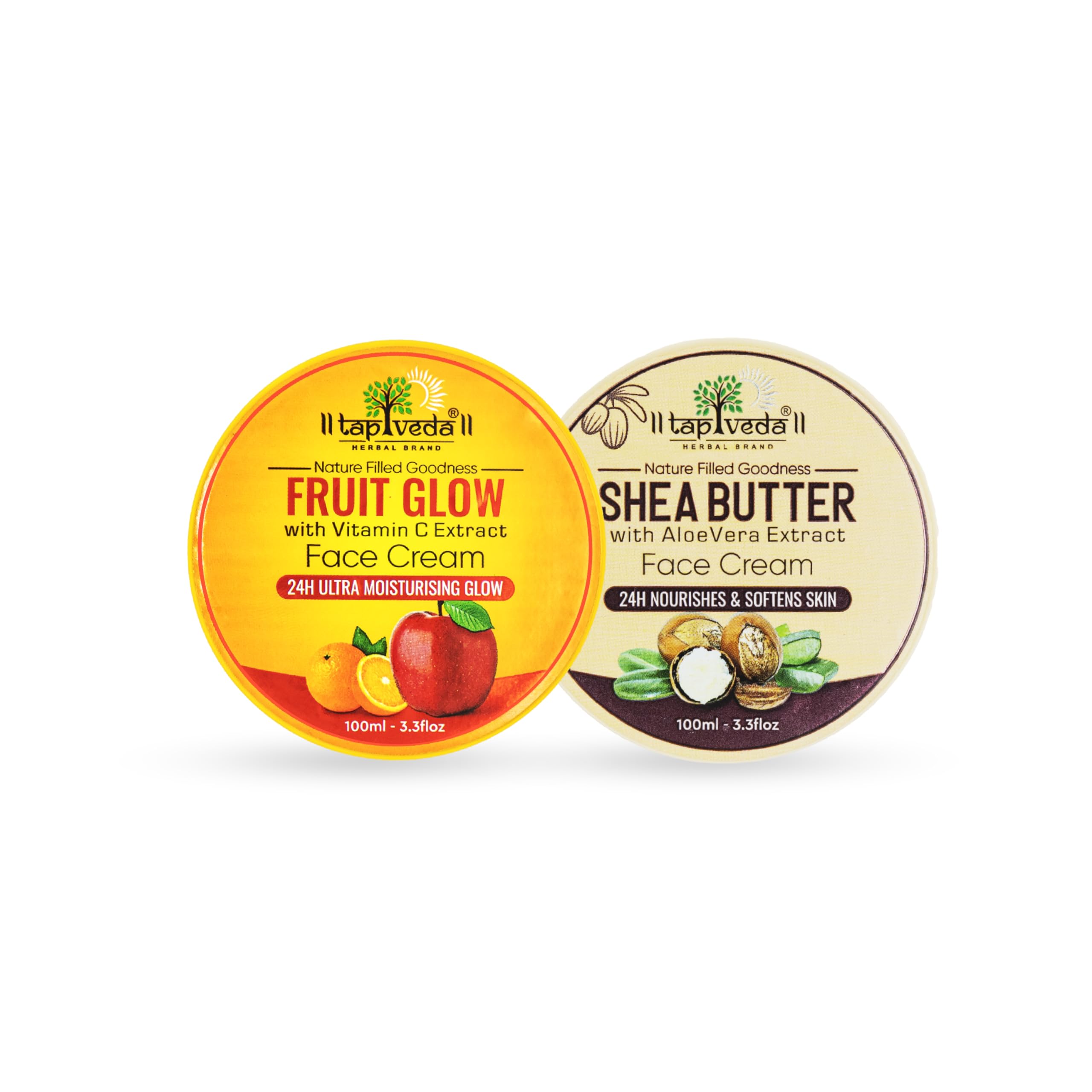 Tapveda Fruit Glow & Shea Butter Face Cream Combo Pack (200ML) | For Soft Glowing Skin |24Hr Nourishes & Softens Skin