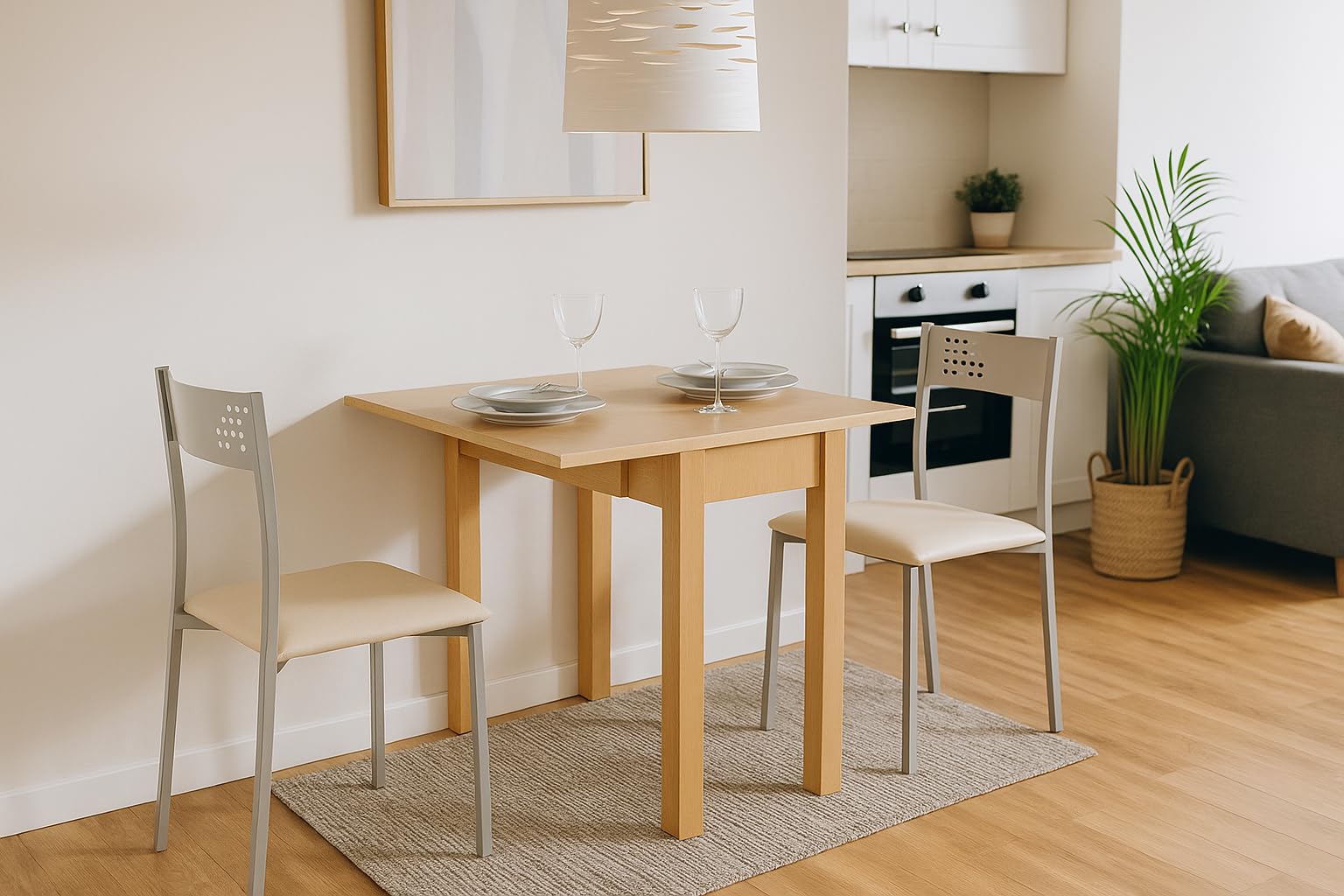 MOMMA HOME Mesa de Cocina - Modelo HENA - Color Roble/Roble - Material MDF/Madera - Medidas 80 x 40/80 x 76 cm