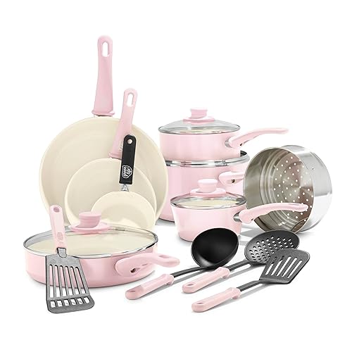 GreenLife 16 Piece Nonstick Cookware Set, Soft Grip Non-Toxic PFAS-Free