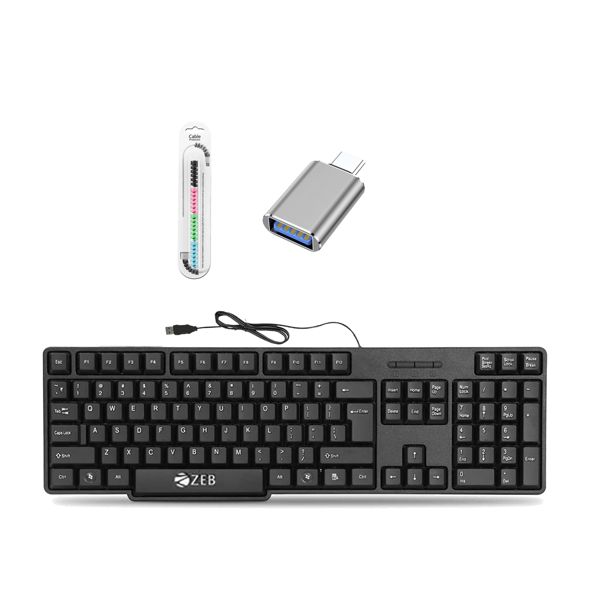 Zeb Wired Keyboard, C-OTG, Cable Protector, Set of 3 | Keyboard-image-19