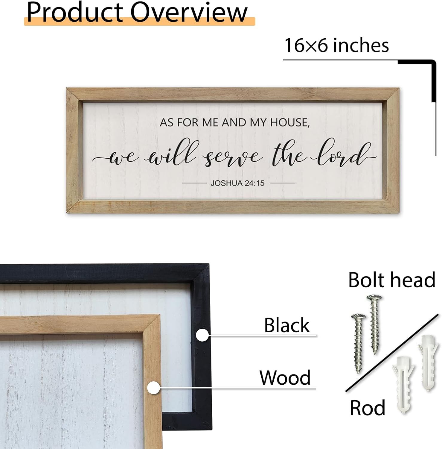 SRSZHIYUE As For Me And My House We Will Serve The Lord Wall Decor 16"×6" Bedroom Above Bed Sign Christian Wood Framed Wall Hanging Art (Wood) image 2