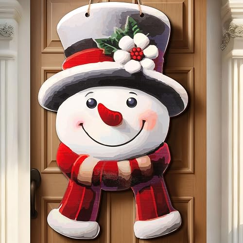 Vicenpal Christmas Snowman Wooden Hanging Sign Snowman Door Wreath Lovely