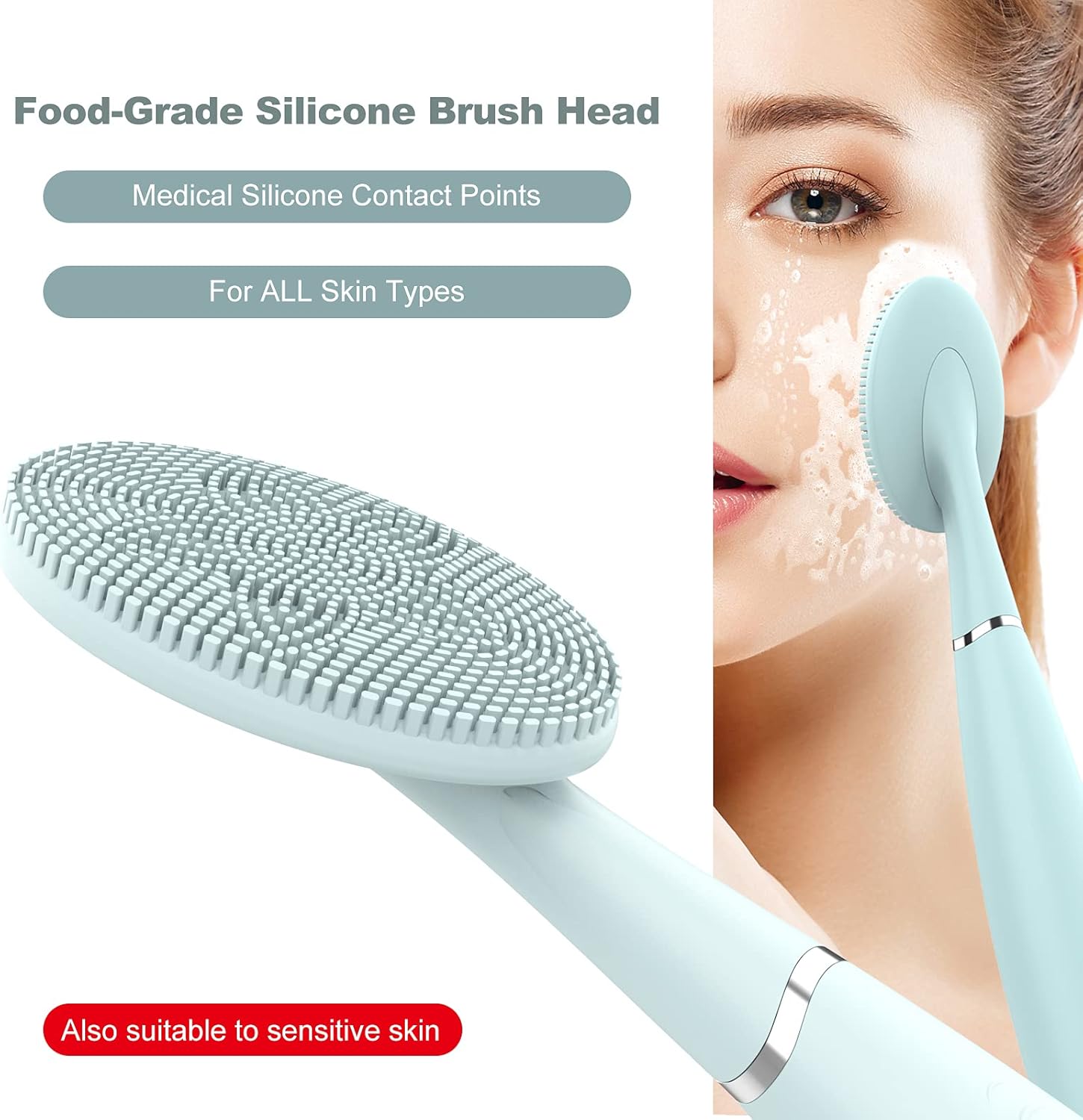 TUGOKU Sonic Facial Cleansing Brush Waterproof Scrub Face Brush for Men & Women Rechargeable Brushes Deep Cleansing Gentle Exfoliating Removing Blackhead Massaging (Blue) 7.4x1.4x0.8 Inch (Pack of 1)