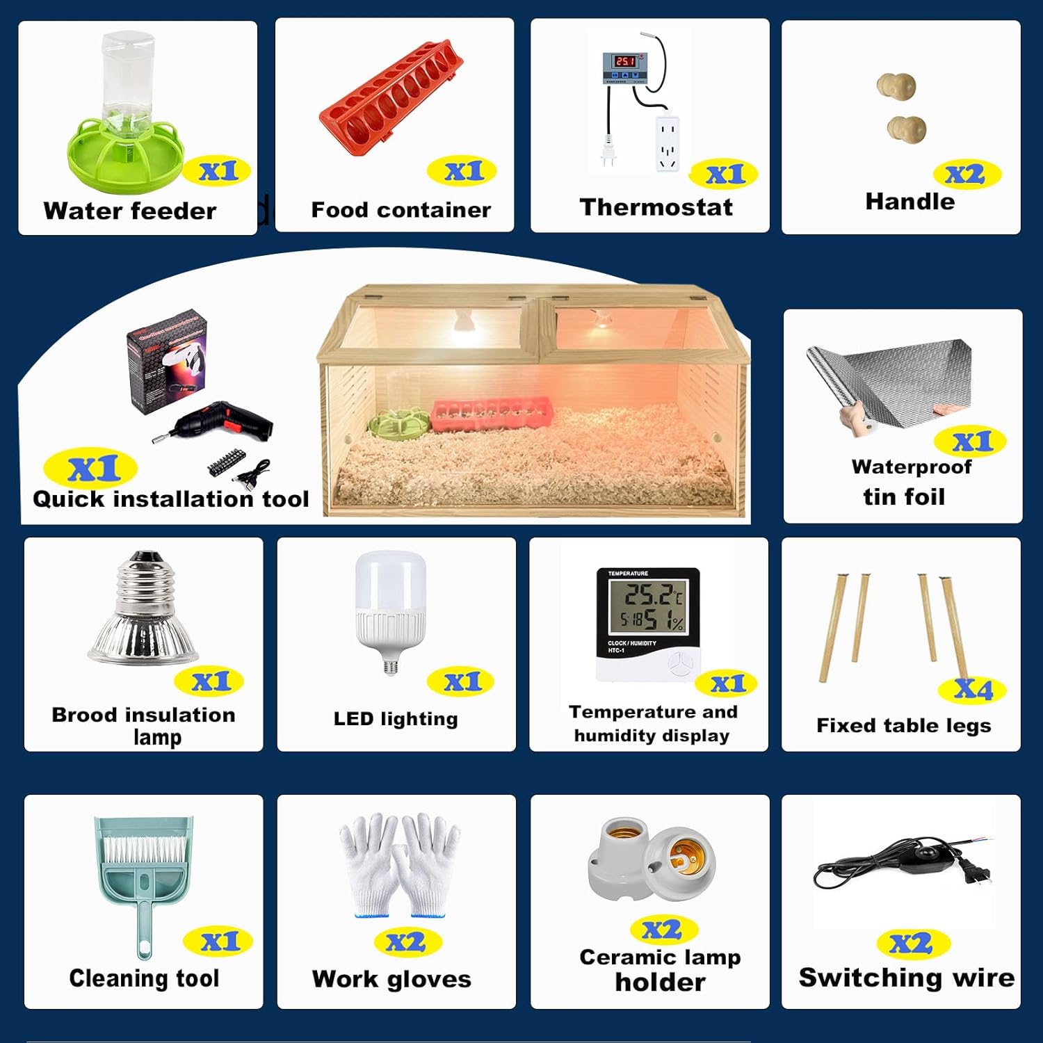 Brooder Box for Chicks, Kit with Heat,Chick Brooder Box with Sliding Door,with Thermostat,Table Legs, Temperature and Humidity Meter,Suitable for Quails/Chicks/Ducks/Quails/Hamsters (40×16×16 inches)