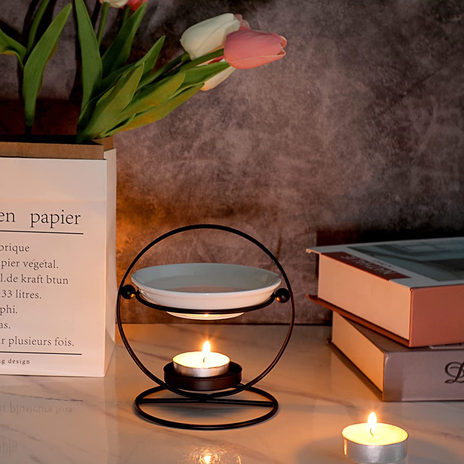 AAPIE Romantico scaldacera in Ceramica Diffusore di Illuminazione Bruciatore di Cera Che Cambia Scaldacandele per Home Office Regali Decorazione Camera da Letto Spa