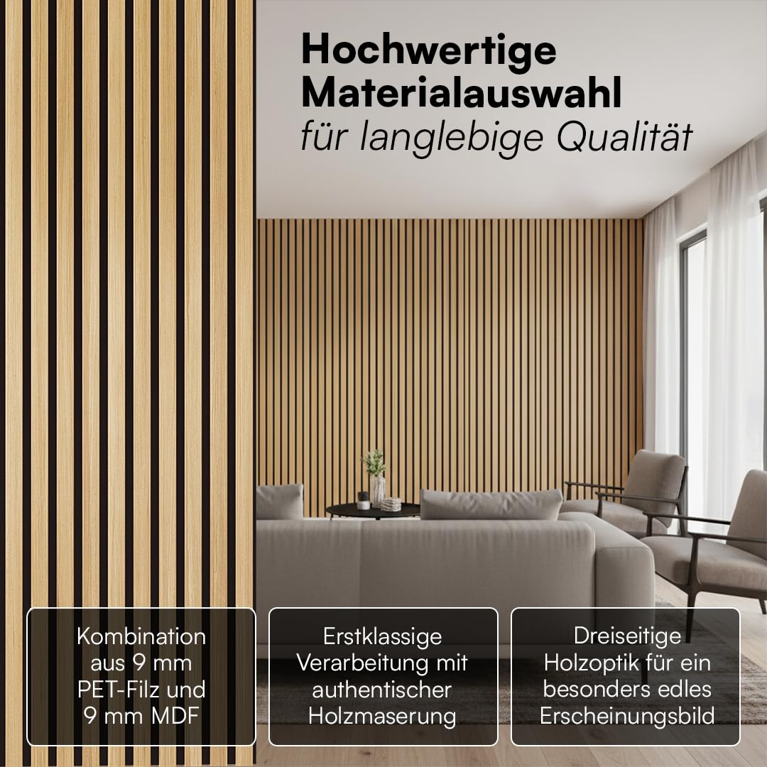 skølm Rune Akustikpaneele 120x60 cm, 4er Set, Holzoptik Eiche, Schallschutz