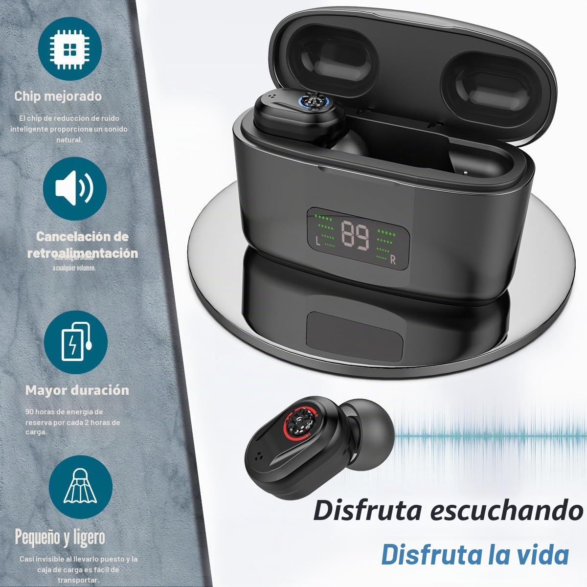 Amplificador de audio, reducción inteligente, visualización de potencia y duración de la batería, mejor comunicación con la familia, los amigos, el trabajo y la televisión (azul rojizo)