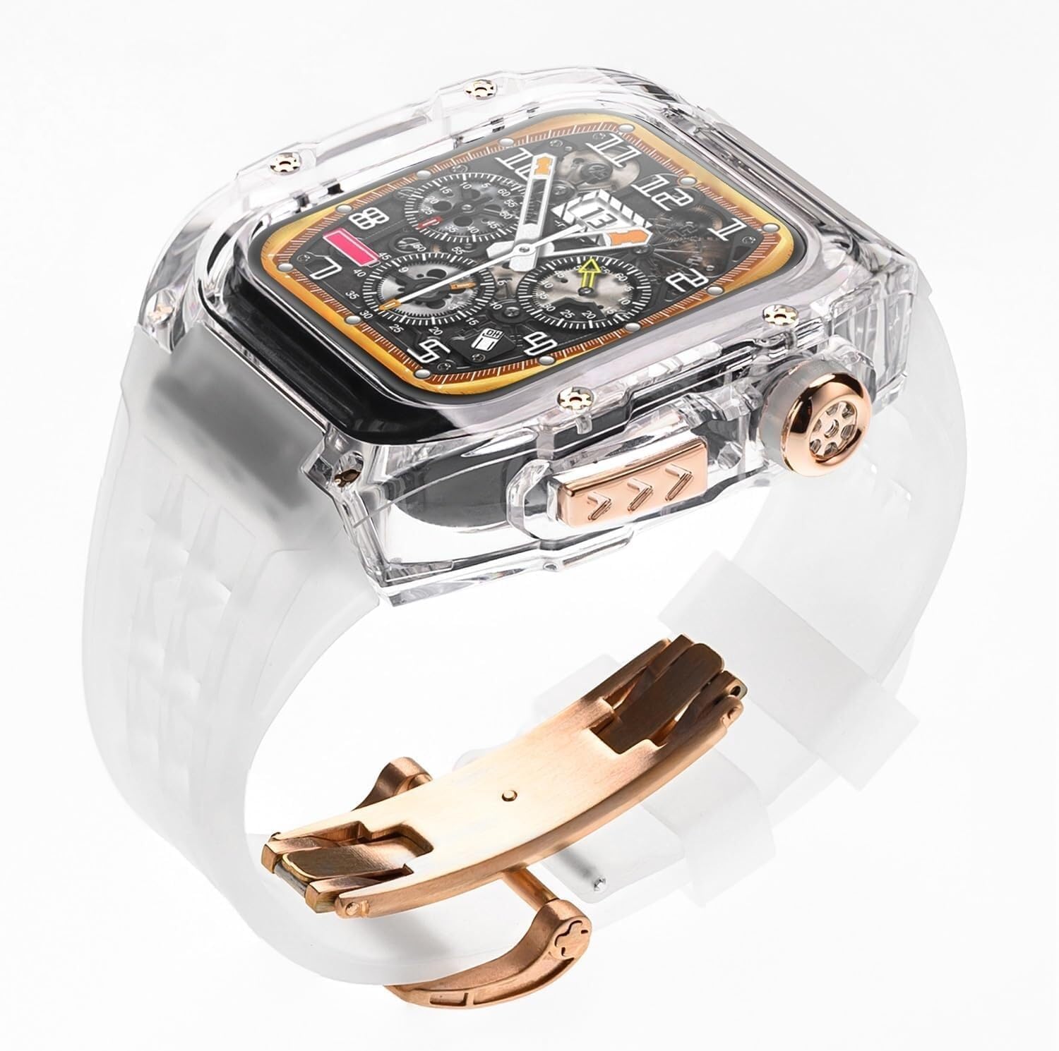 Transparent Watch Case+Rubber Watch Strap RM Style Modification Kit，For Apple Watch Series 8 7 6 5 4 SE 45MM 44MM Ultra 49mm DIY Upgrade