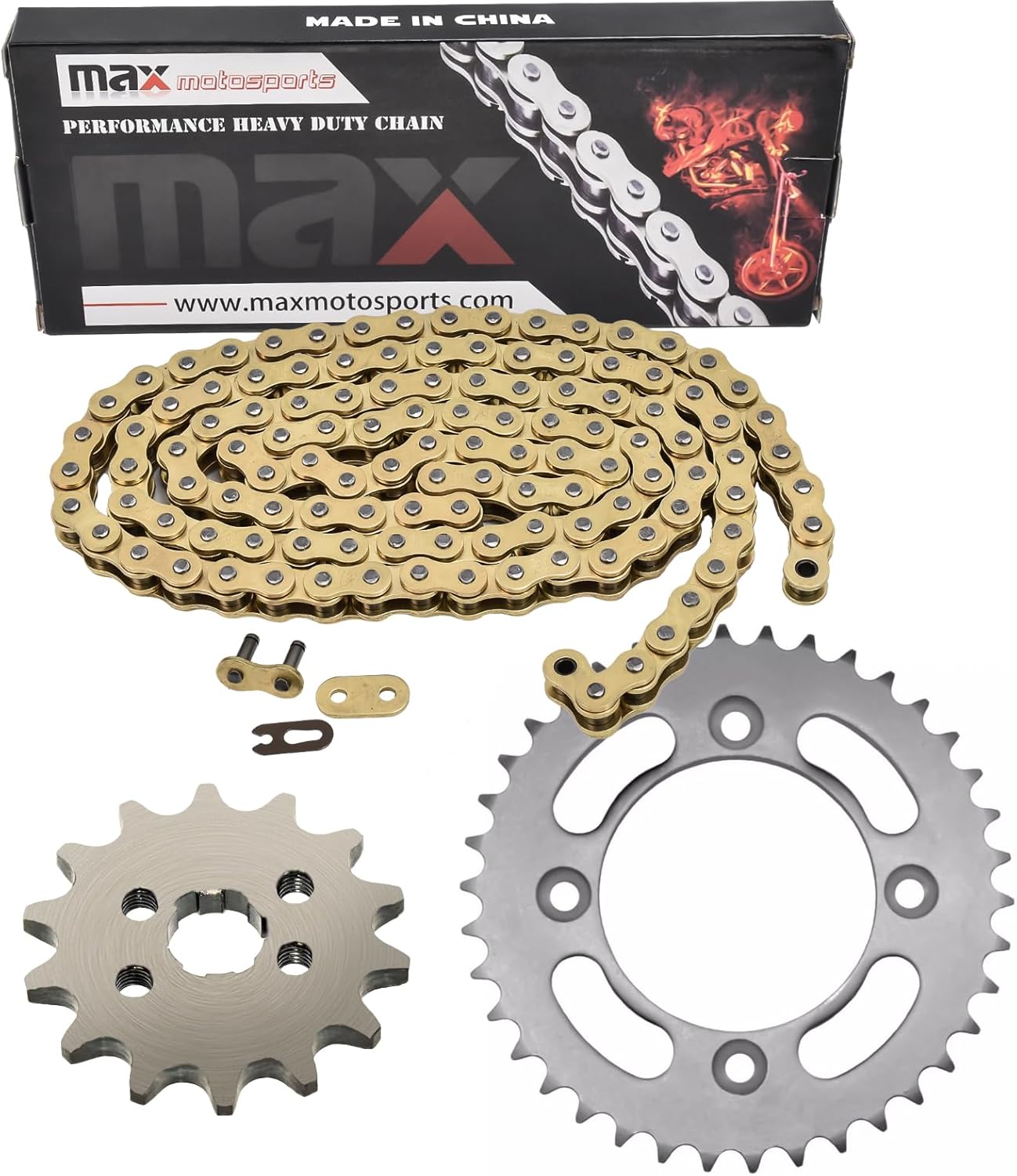 Max Motosports Drive Chain 420x86 and Front Rear Sprocket Kit replacement for Honda CRF110F 2013 2014 2015 2016 2017 2018 2019 2020 2021 2022 2023 2024 (Black)