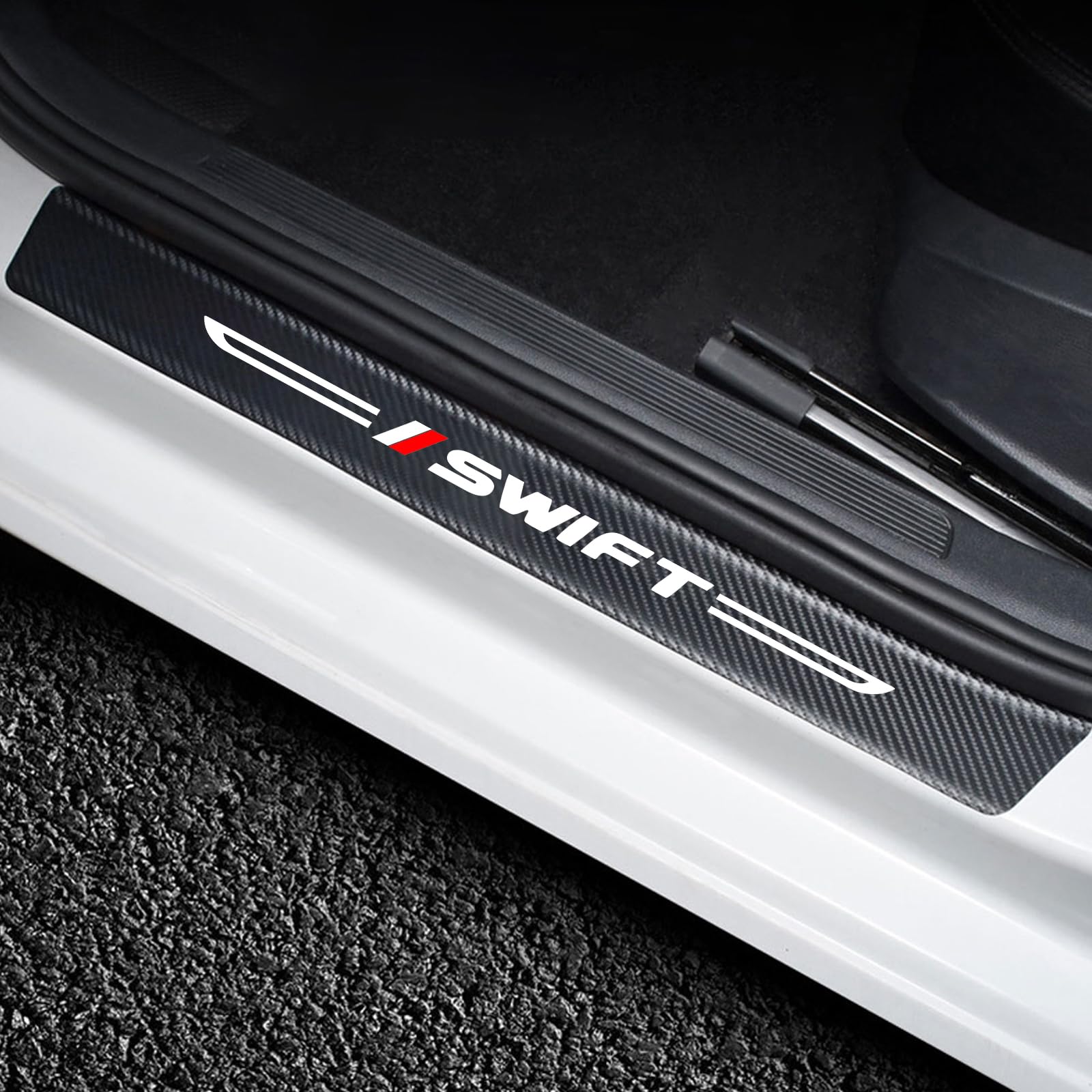 Ridgoel White For Suzuki Swift Car Door Sill Protector Carbon Fiber Kick Plate Guard, Automobile Threshold Protection Sticker Welcome Pedal Decor Accessories 4Pcs