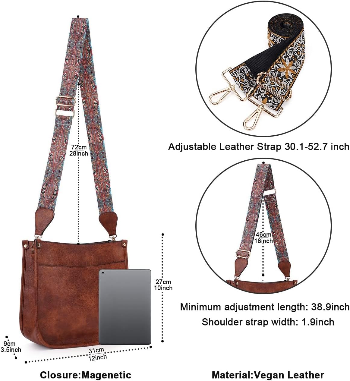 Crossbody Bag Women Vegan Leather Hobo Handbag Trendy Crossbody Shoulder Bag Purses For Women with 2 Adjustable Strap - Image 4