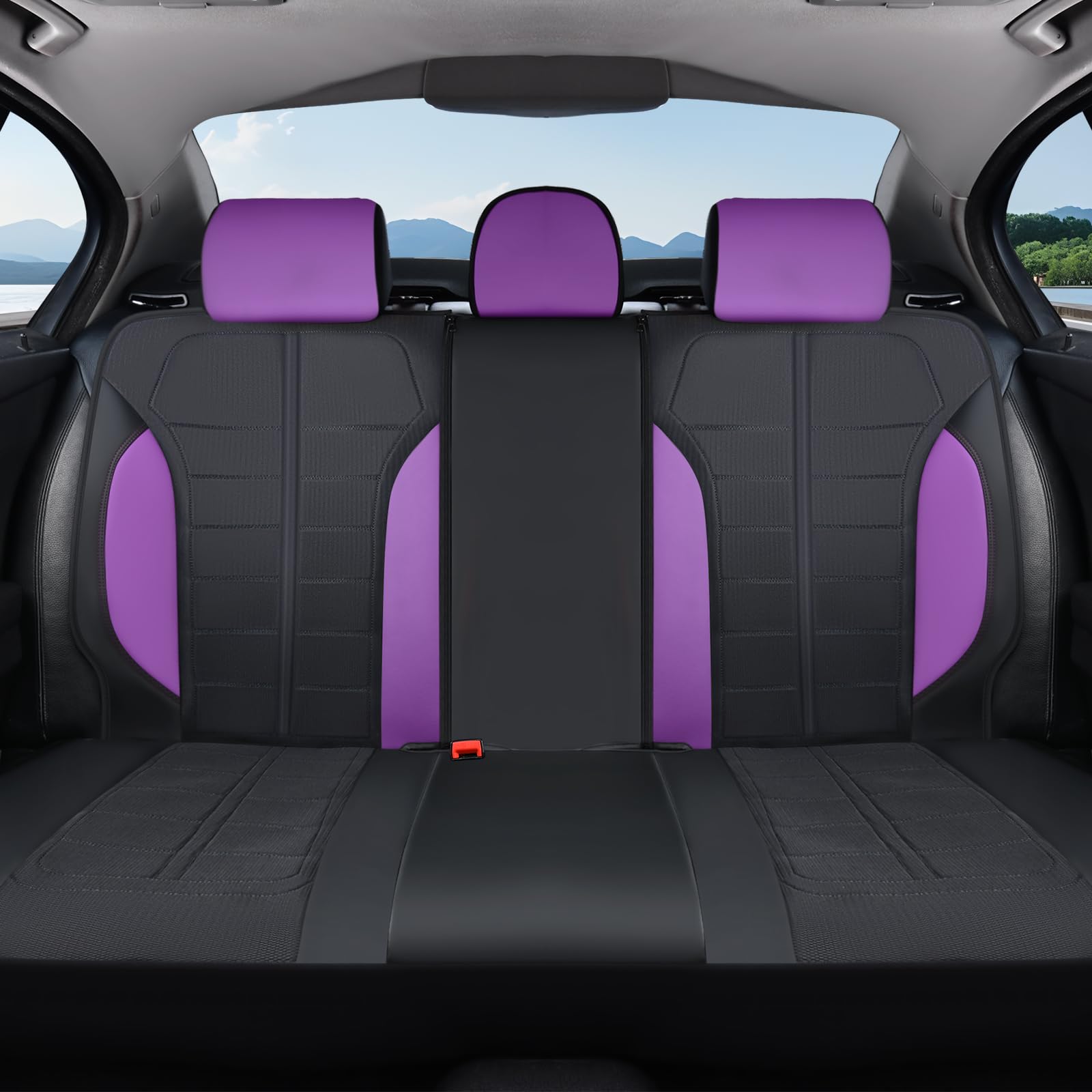 Coverado Air Mesh Seat Cover, Car Seat Cover Rear Seats, 3D Breathable Seat Protectors Sports Carbon Fiber Design Airbag Compatible Comfort Universal for Most Cars, Van,Trucks, SUV, Black&amp;Purple