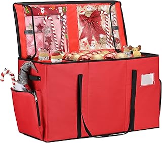 2-in-1 Christmas Ornament Storage Box & Xmas Figurine Container, Premium Christmas Ornament Storage Container - Holds Up to 64pcs-3” Ornaments, Adjustable Dividers, 4 Individual Trays -Red