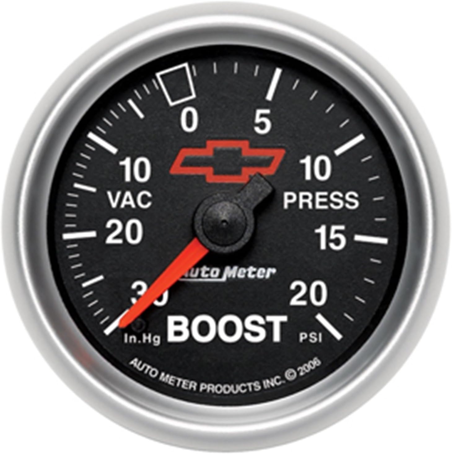 Auto Meter 3607-00406 GM Performance Parts Red 2-1/16" 30 in Hg-20 PSI Mechanical Boost-Vacuum Gauge