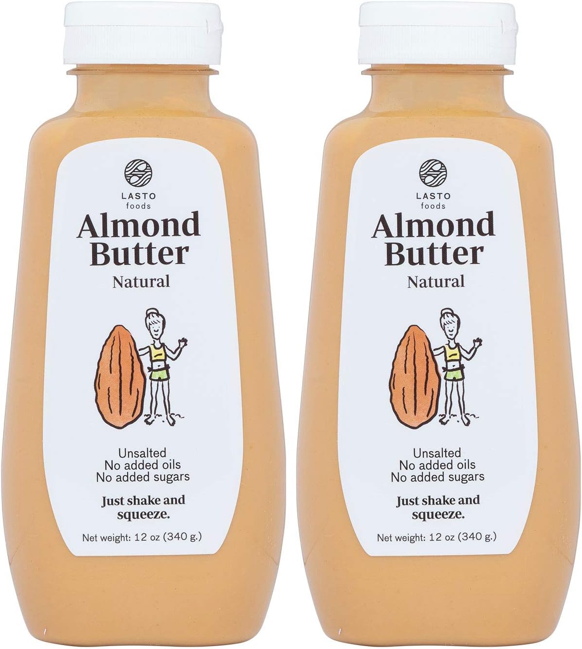 LASTO Foods Almond Butter - Natural Nut Butter w/a Convenient Squeezable Bottle - Unsalted Nut Spread w/No Added Oils or Sugar - Delicious, Healthy & Keto-friendly - (2 Pack, 12oz)