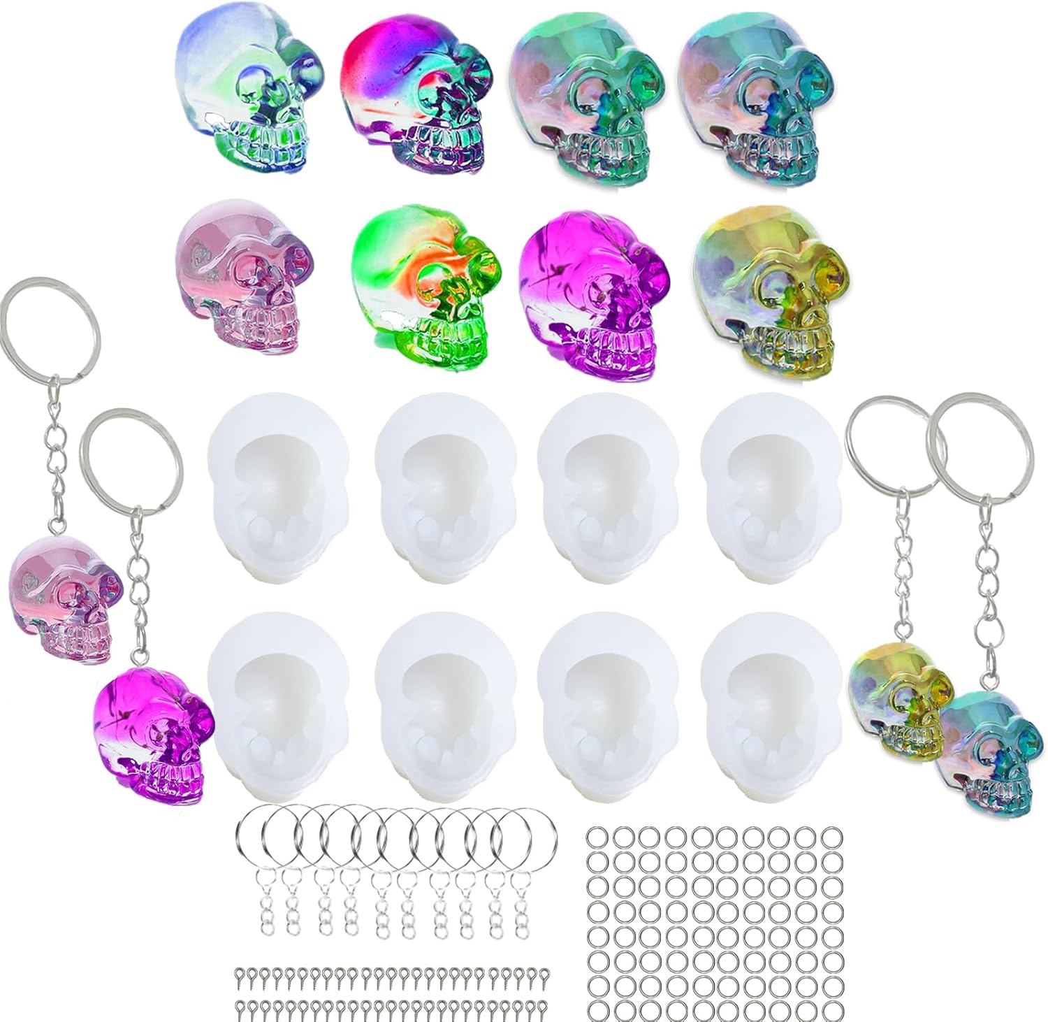 Resin Molds Silicone 8Pcs Silicone Molds for Resin Halloween Skull Molds for Epoxy Crafts Resin Keychain Kit
