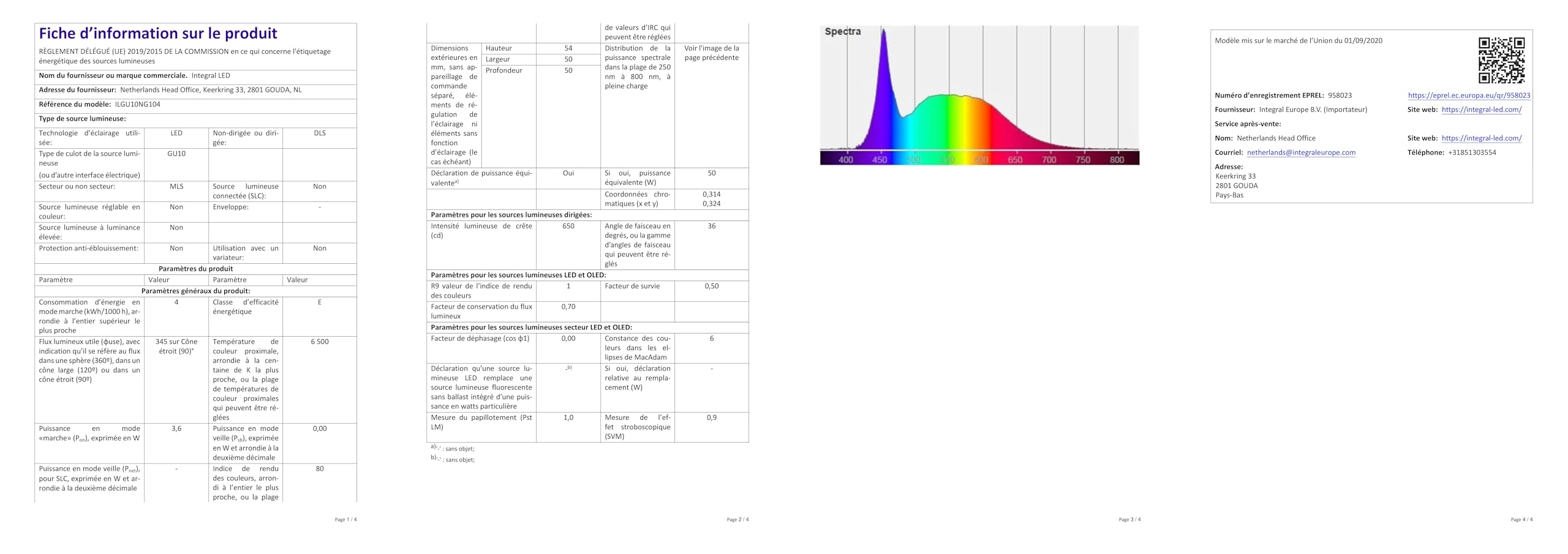 Integral Ampoule LED GU10 10 PACK lumière du jour froide 6500K, 400LM