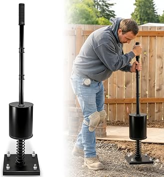 Steel Tamper Tool, Ground Tamper Tool with Adjustable Handle, Fillable Weight Tube, Buffer Spring, Heavy Duty Tamper for Efficient Leveling Soil, Installing Paving Stones, Asphalt, Driveways, Sand