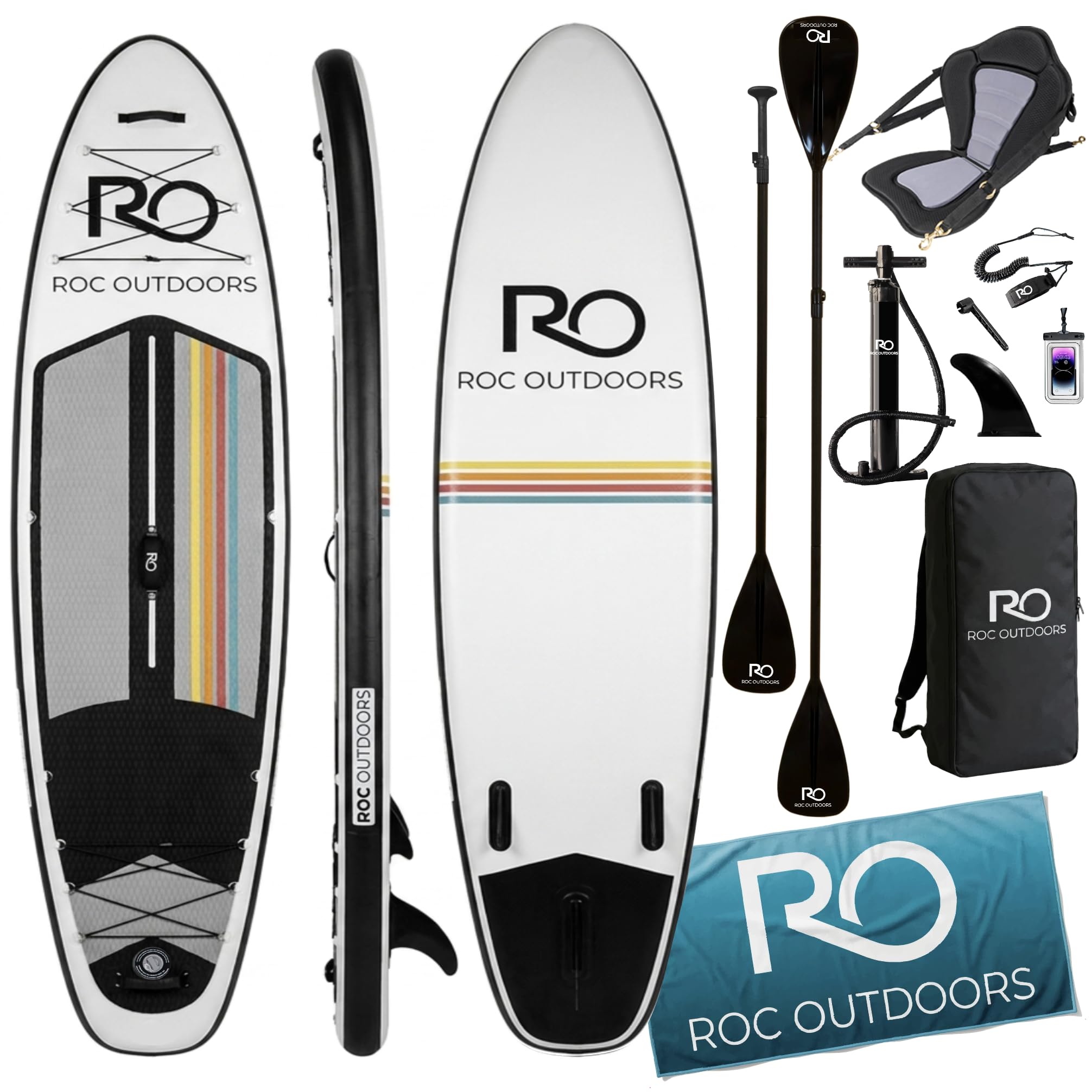 Roc Inflatable Stand Up Paddle Board 10' 6" with Premium SUP Paddle Board Accessories, Wide Stable Design, Non-Slip Comfort Deck for Youth &amp; Adults