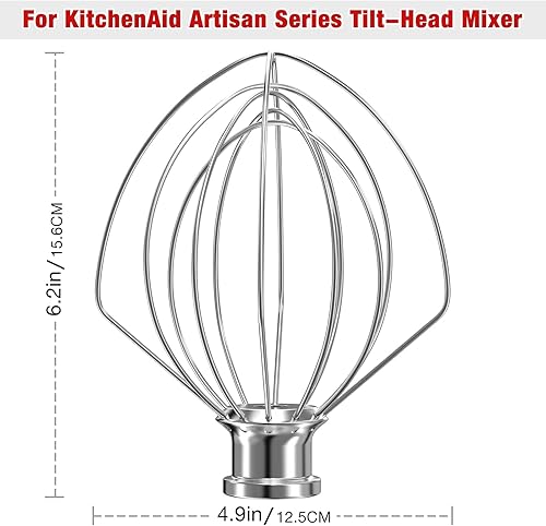 Miniatura 4 de K45WW - Accesorio de acero inoxidable de 6 alambres para batidora KitchenAid con cabezal inclinable, cuenco de 4.5 a 5 cuartos de galón, repuesto de