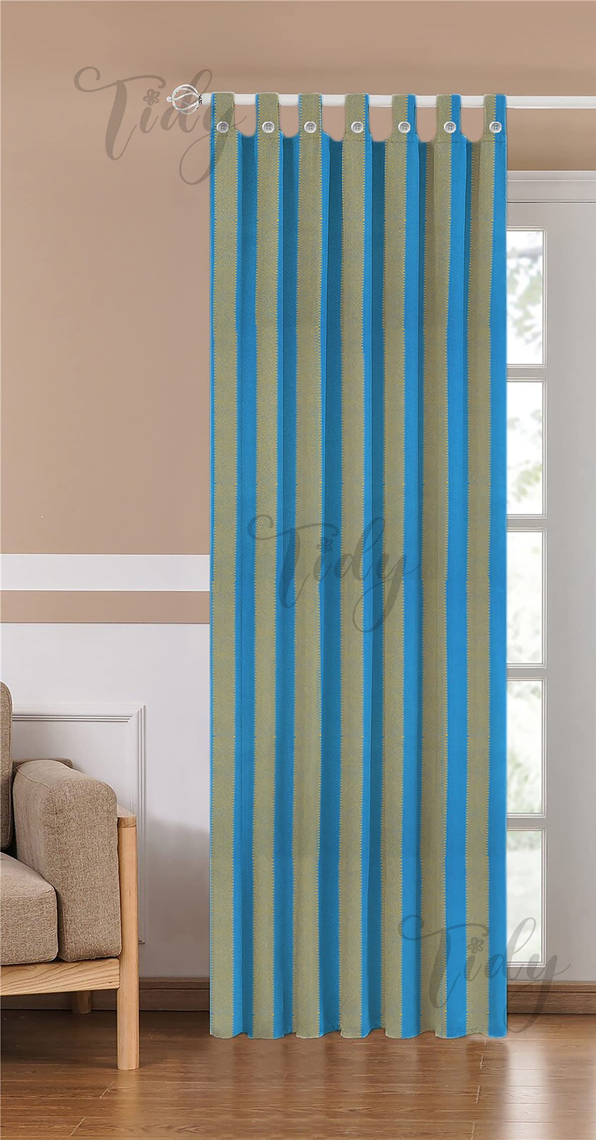 Tidy Cotton Room Darkening Striped Pattern Loop Curtain - Set of 1 Piece (Blue with Yellow Color, Long Door - 9 Feet Length x 4 Feet Width) (B09Z9P2ZVD) Amazon Price History, Amazon Price Tracker