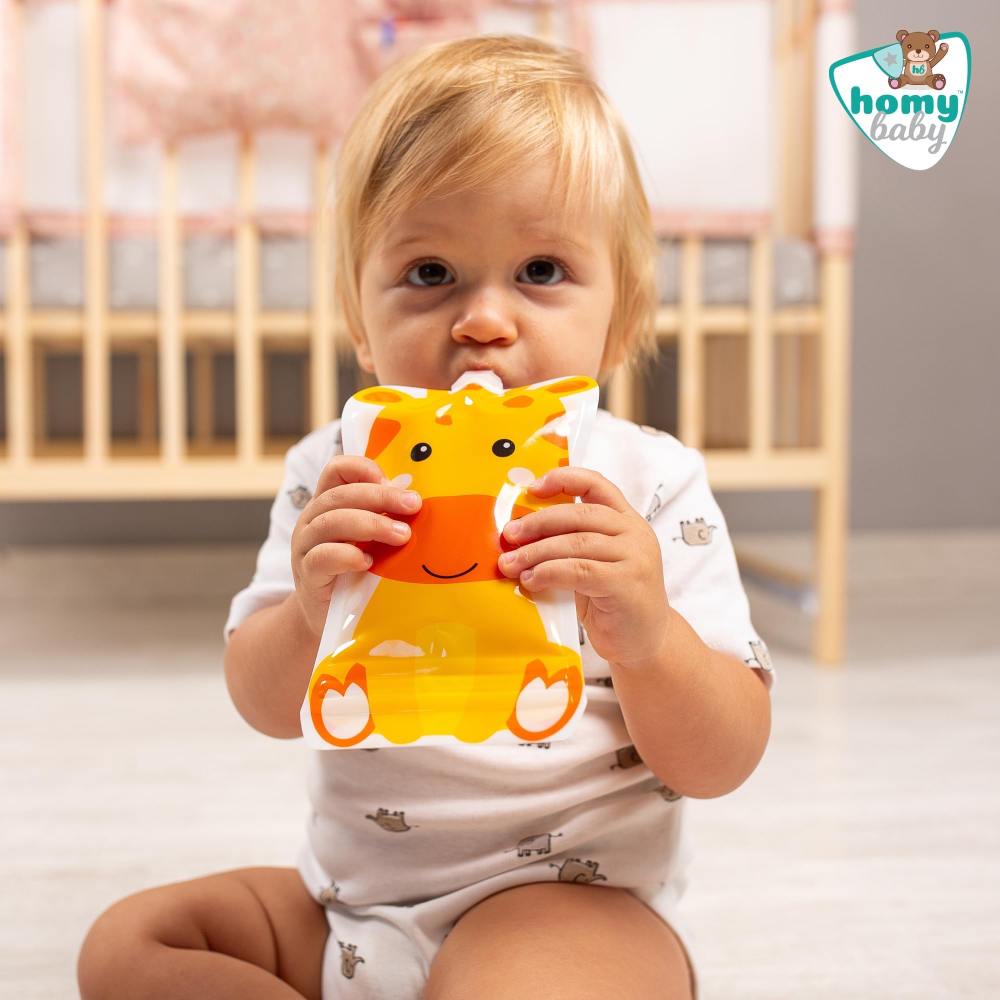 HOMYBABY® Gourdes Compotes Reutilisables Bebe [x4] - Pochette Compote Reutilisable - Sacs Réutilisables pour L'alimentation du Bébé - Gourde Rechargeable Compote aux motifs d'animaux amusants + E-BOOK